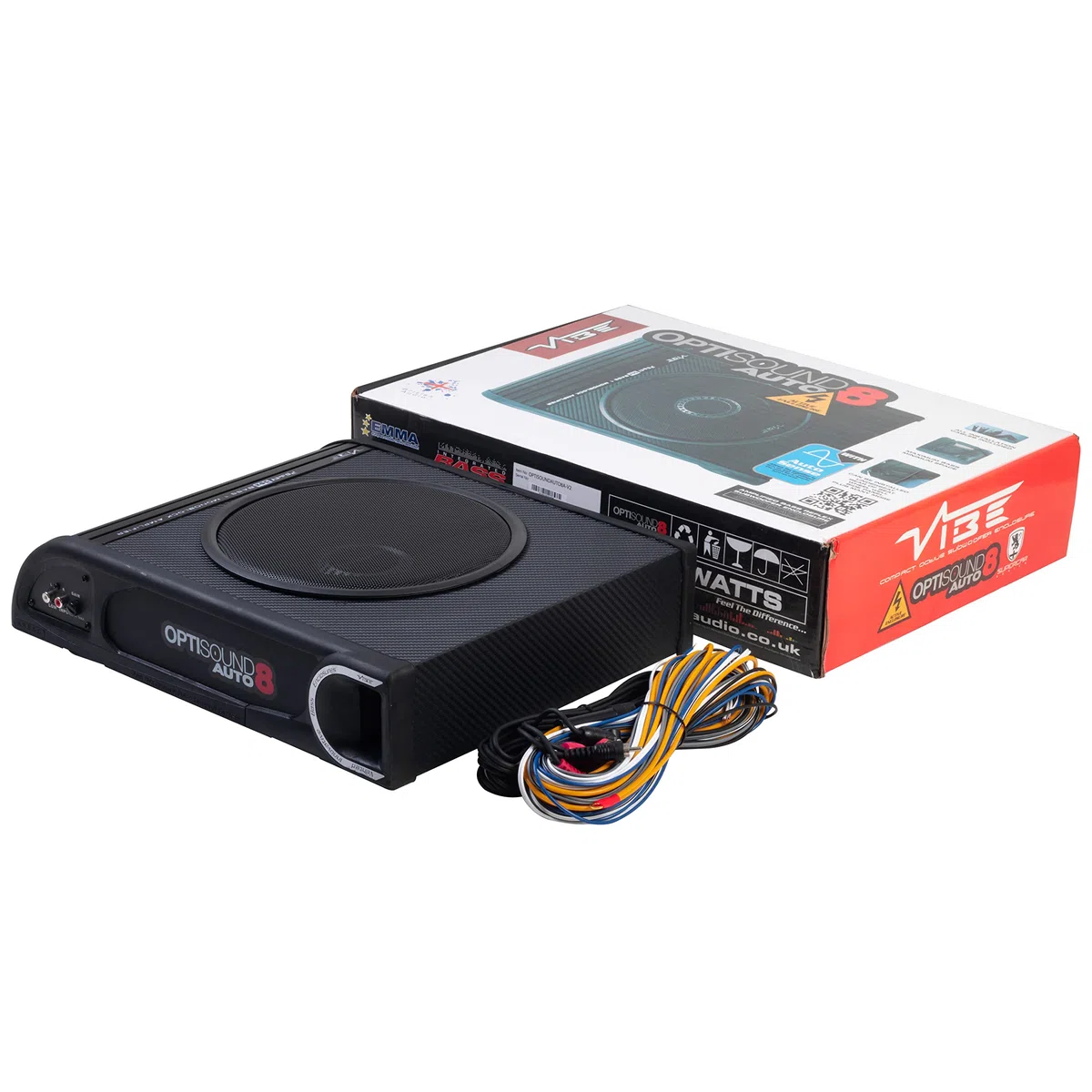 Vibe Audio Optisound Slimline 8" Untersitz-Aktiv-Bassgehäuse, OPTISOUNDAUTO8A-V2, Schwarz