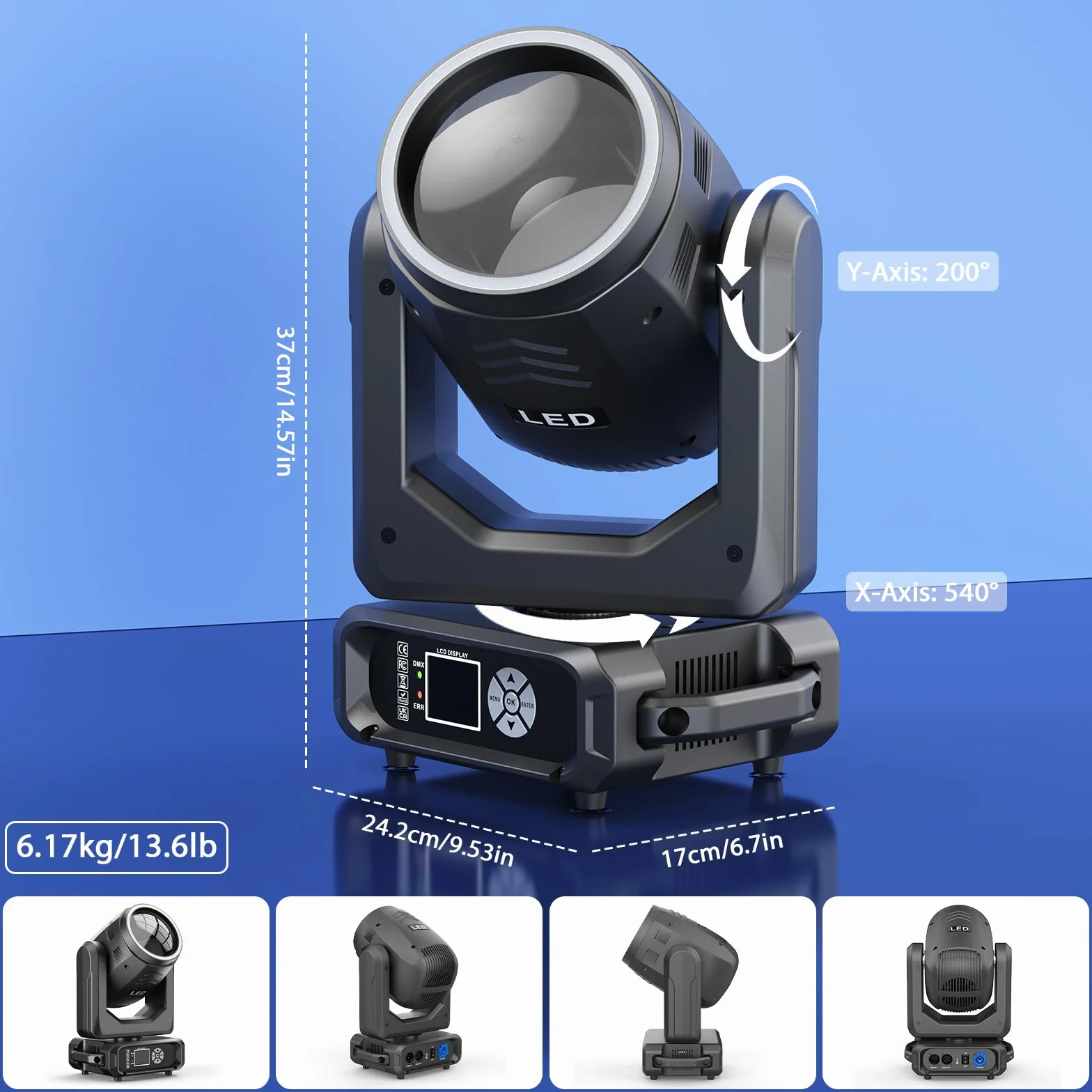 200W LED Beam Moving Head Licht, Elektronischer Zoom Bühnenlicht mit 11+1 Farben und 14+1 Muster 18 Prisma, d-mx512(16CH) Beam Spot Licht für Bühne Hochzeit DJ Weihnachten Party