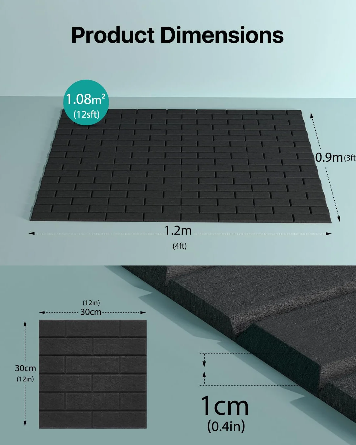 Akustikplatten selbstklebend 12 Stück, Schalldämmung Schallschutz Wand hoher Dichte Ziegeltyp Schallschutzplatten für Akustische Behandlung und Wanddekoration 30x30x0.9cm (Schwarz)