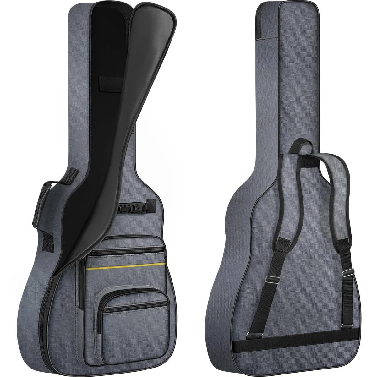 OUUTMEE 48 Zoll Tasche für E-Bass 124 x 41 x 6 cm E-Bass Tasche Verstellbare Schultergurte E-Bass-Auftrittspaket 5 mm Perlenwattepad 600D Oxford-Tuch，Grau