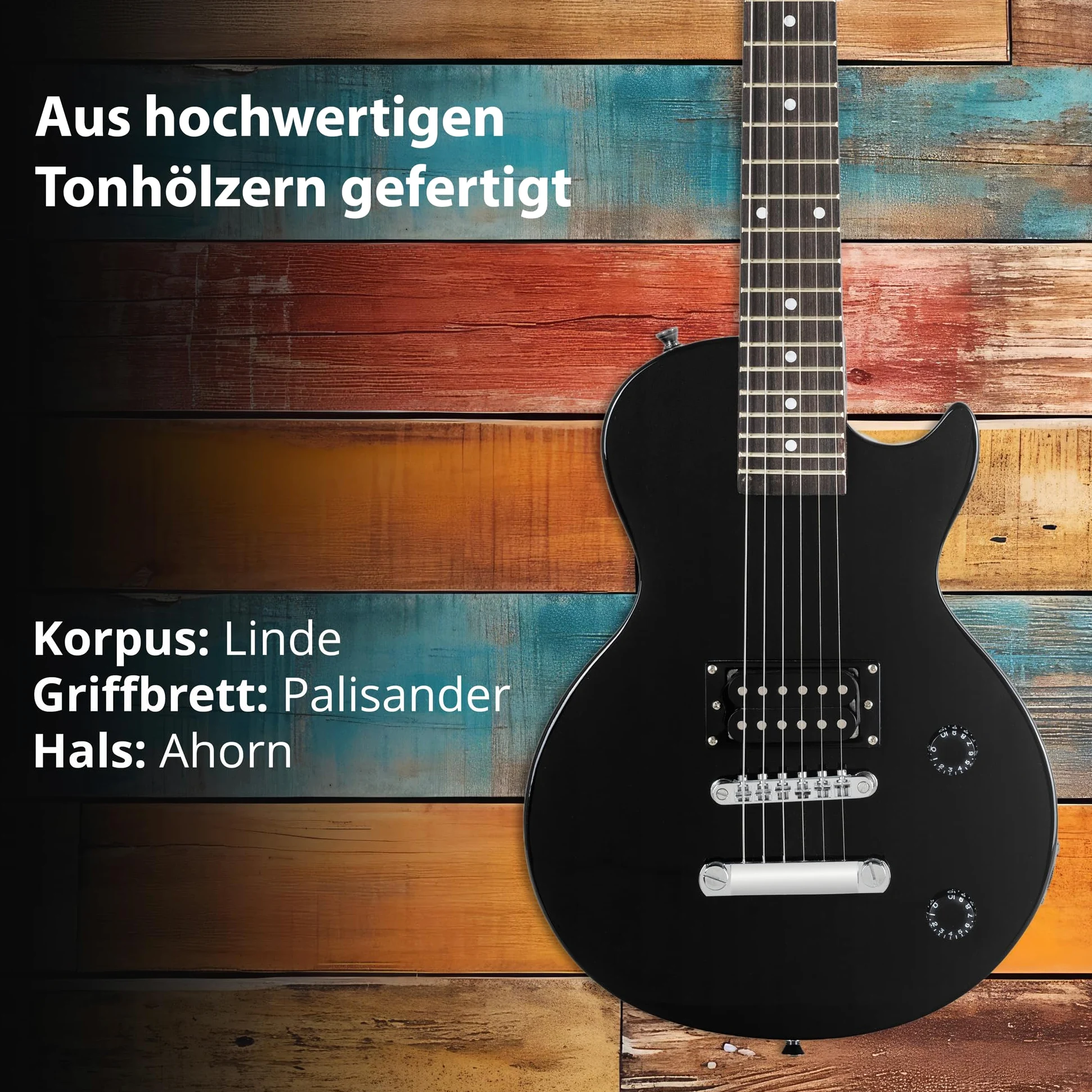 Rocktile L-50B Junior 3/4 Mensur SET (E-Gitarre für Kinder von 6-12 Jahren, Verstärker, Gurt, Kabel) schwarz
