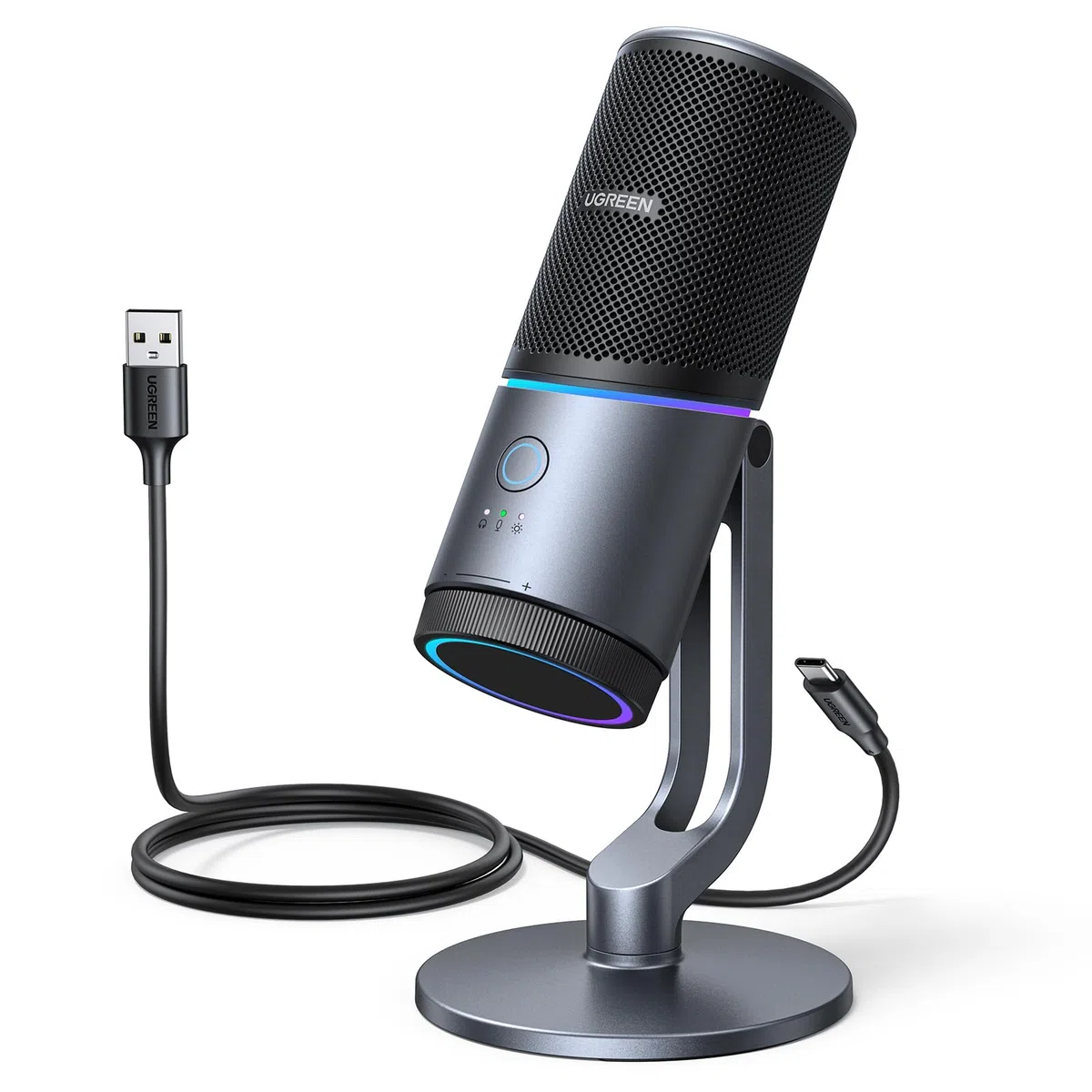 UGREEN Mikrofon Gaming für PC USB Microphone mit RGB Licht 24bit/96kHz Stummschalttaste Gaming Mic für PS5 /PS4 Kondensatormikrofon für Streaming, Podcasting, Aufnahme, Laptop