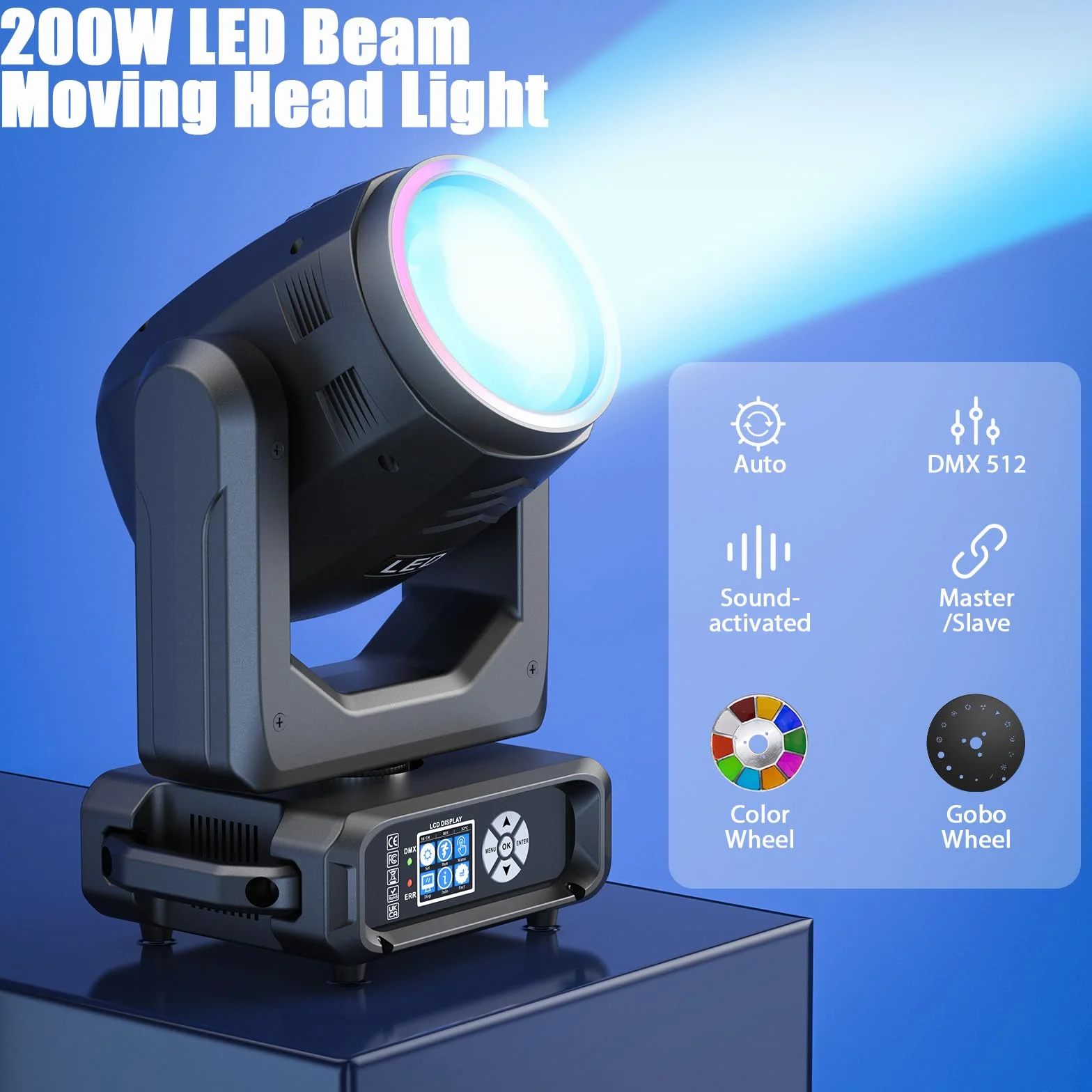 200W LED Beam Moving Head Licht, Elektronischer Zoom Bühnenlicht mit 11+1 Farben und 14+1 Muster 18 Prisma, d-mx512(16CH) Beam Spot Licht für Bühne Hochzeit DJ Weihnachten Party