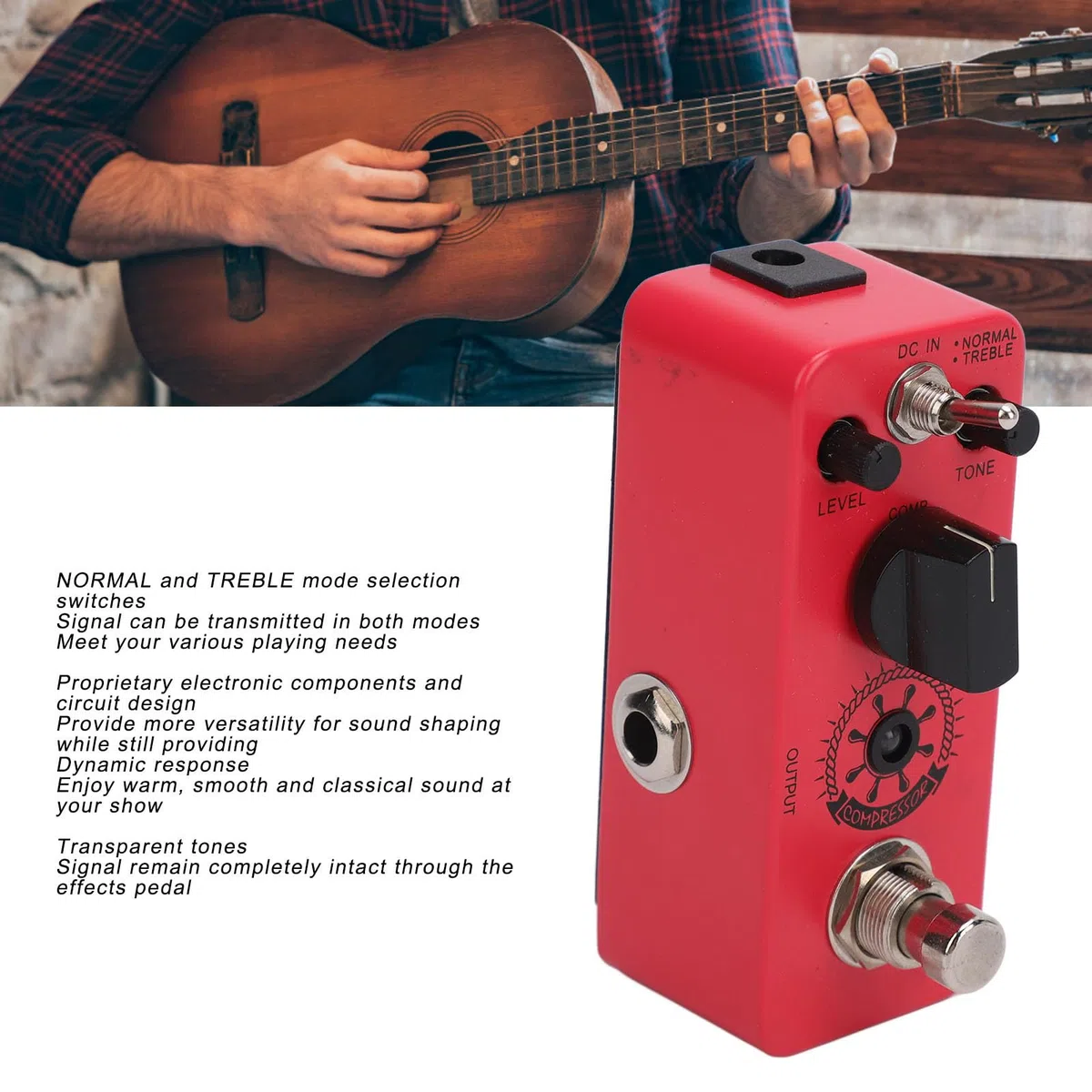 True Bypass-Gitarrenpedal-Kompressor mit Klangregelung, Sanfter Dynamik und Warmem Klang, Klassische Optische Kompression für E-Gitarre, Gitarren-Tuner-Pedal True Bypass