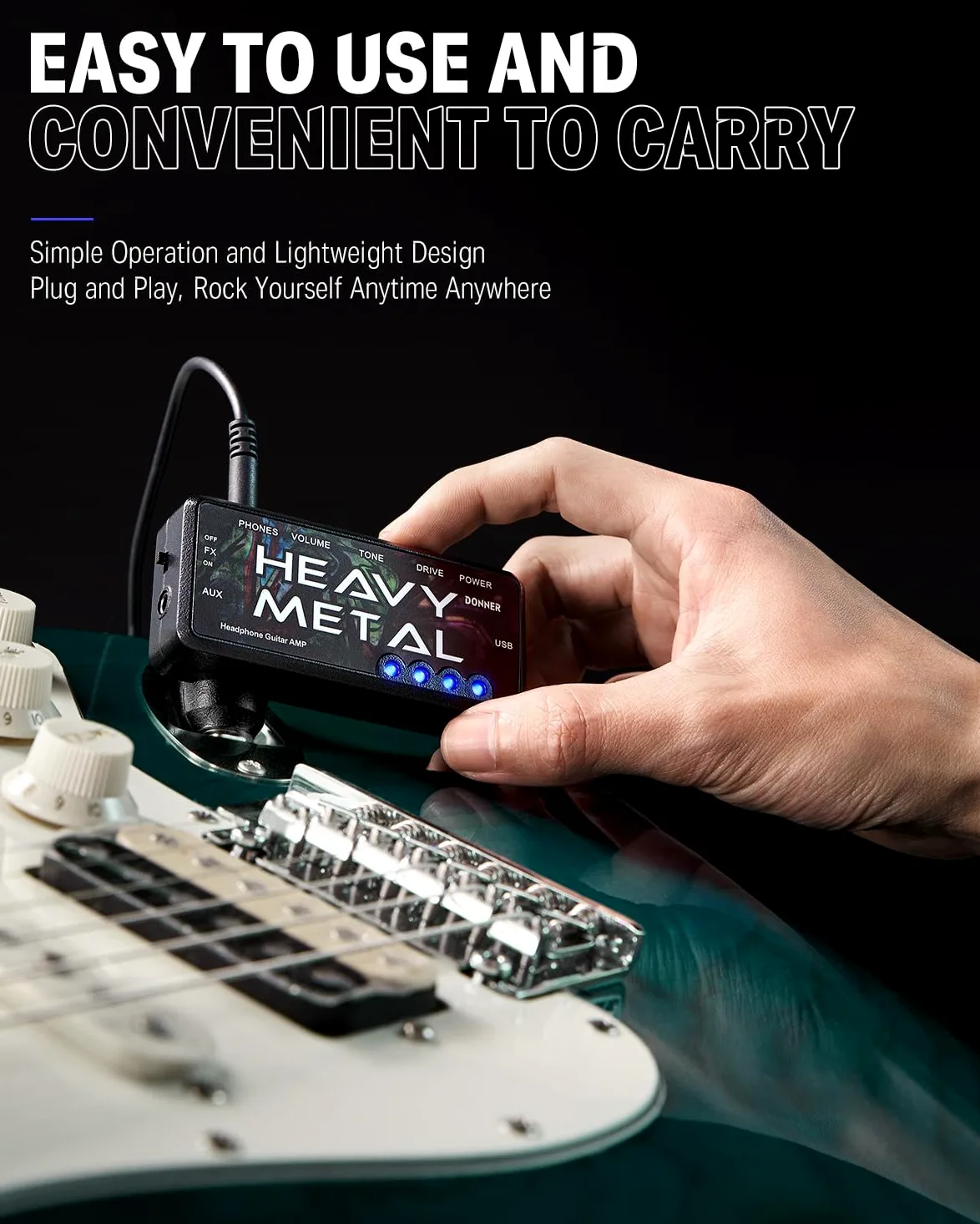 Donner Gitarren-Kopfhörer-Verstärker Heavy Metal USB Wiederaufladbarer Mini-Taschen-Kopfhörer-Verstärker für E-Gitarre