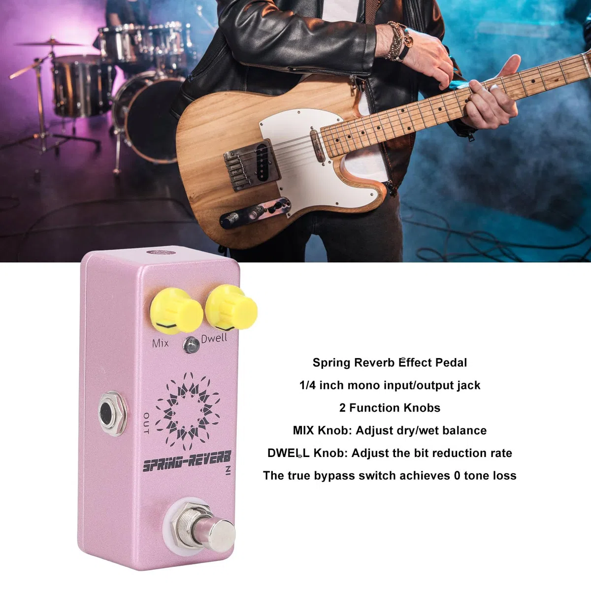 Spring Reverb Gitarreneffektpedal, Spring Space Reverb Pedal für Bassgitarre
