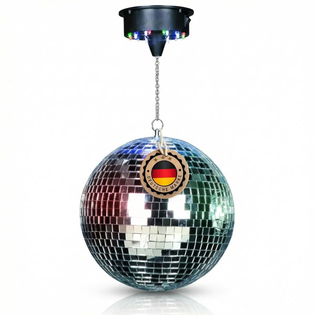 ETEC Professional DISCO20 Spiegelkugel 20cm Set mit LED Motor DISCOLIGHT BELEUCHTUNG Discokugel Disco Effekt Strahler silber batteriebetrieben mit 18 LEDs Partykeller DJ Club
