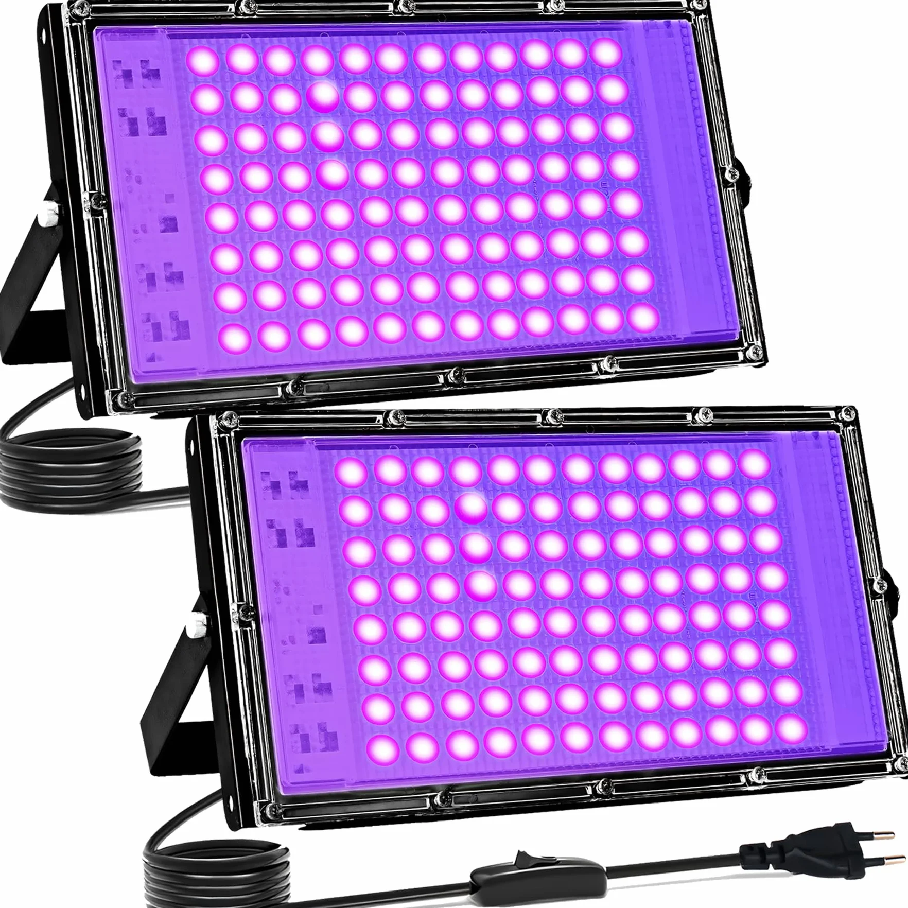 LED Schwarzlicht Strahler 100W, Indmird 2 Stück Schwarzlichtlampe mit Stecker, IP66 Wasserdicht UV strahler mit Stecker, 395-400nm UV Flutlicht Partylicht für Bar,Disco,GLOW Party,Halloween, Aquarium