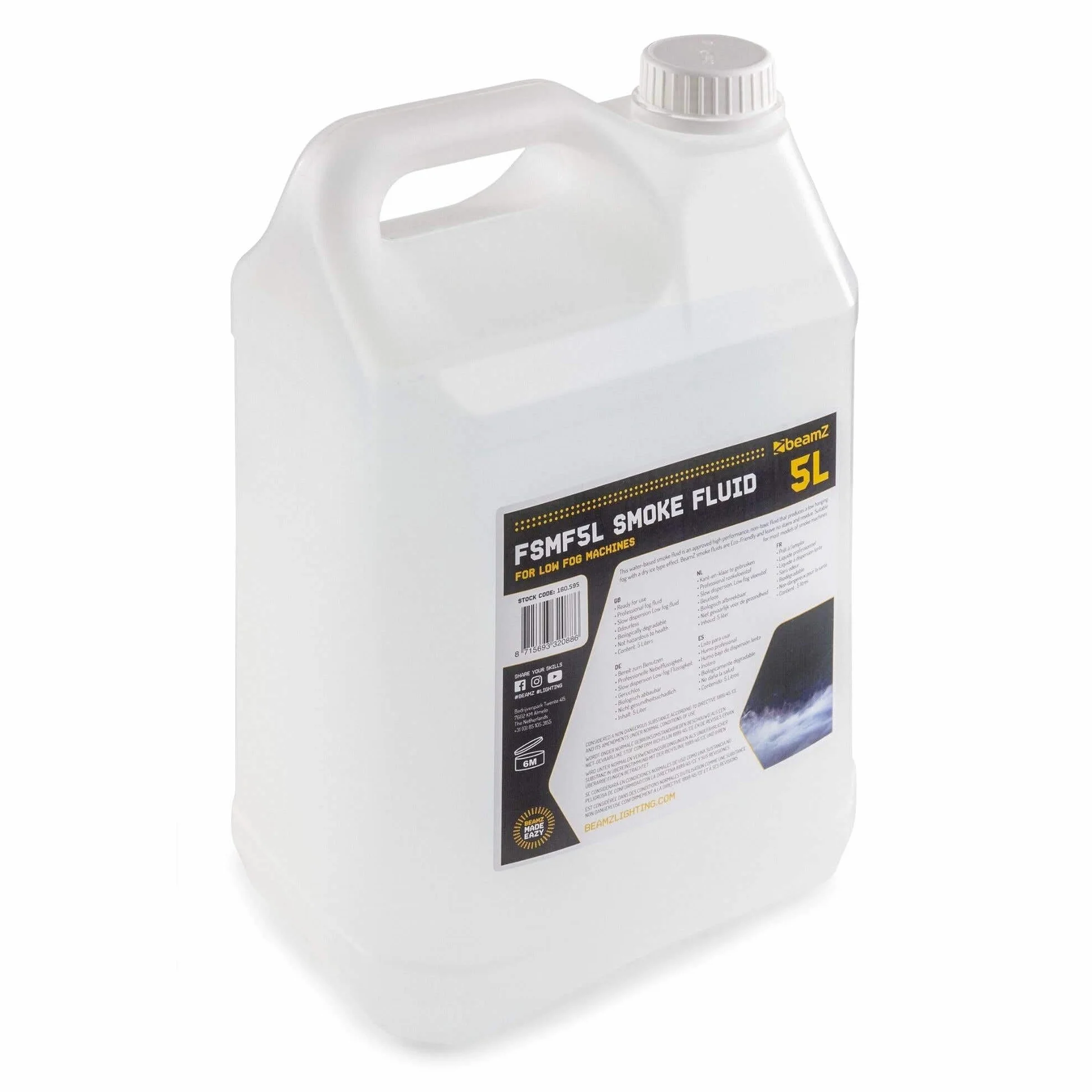 BeamZ FSMF5L-Nebelflüssigkeit zur Verwendung mit Low-Fog-Nebelmaschinen - 5 Liter