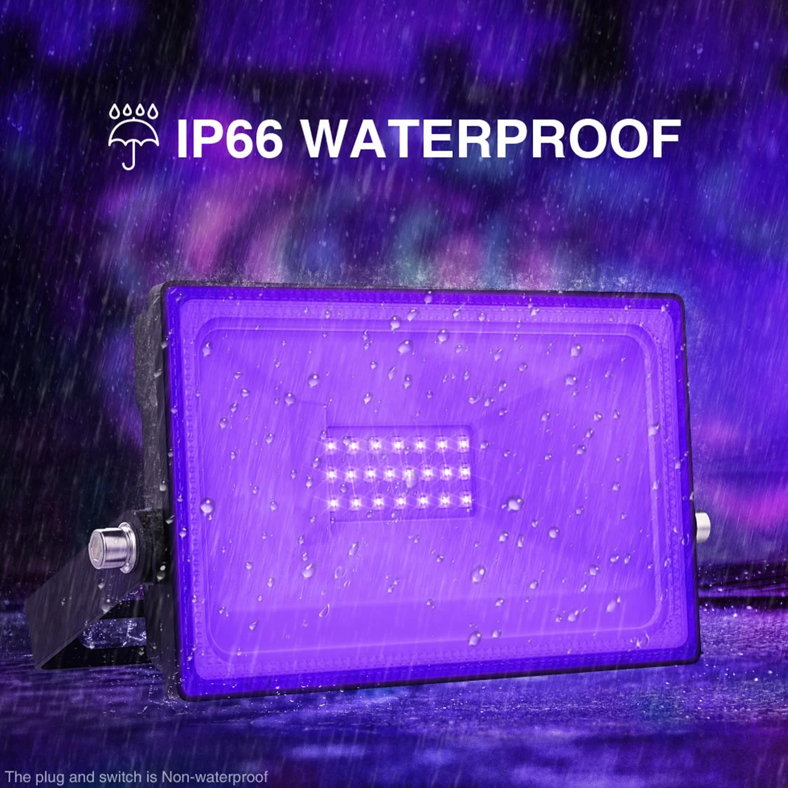 Onforu 2 er 20W LED Schwarzlicht Strahler, IP66 Wasserdicht Schwarzlichtlampe, UV Fluter mit Stecker, Fluoreszenz UV Scheinwerfer Bühnenbeleuchtung, UV Licht für Party Disco, Neonfarben, Aquarium