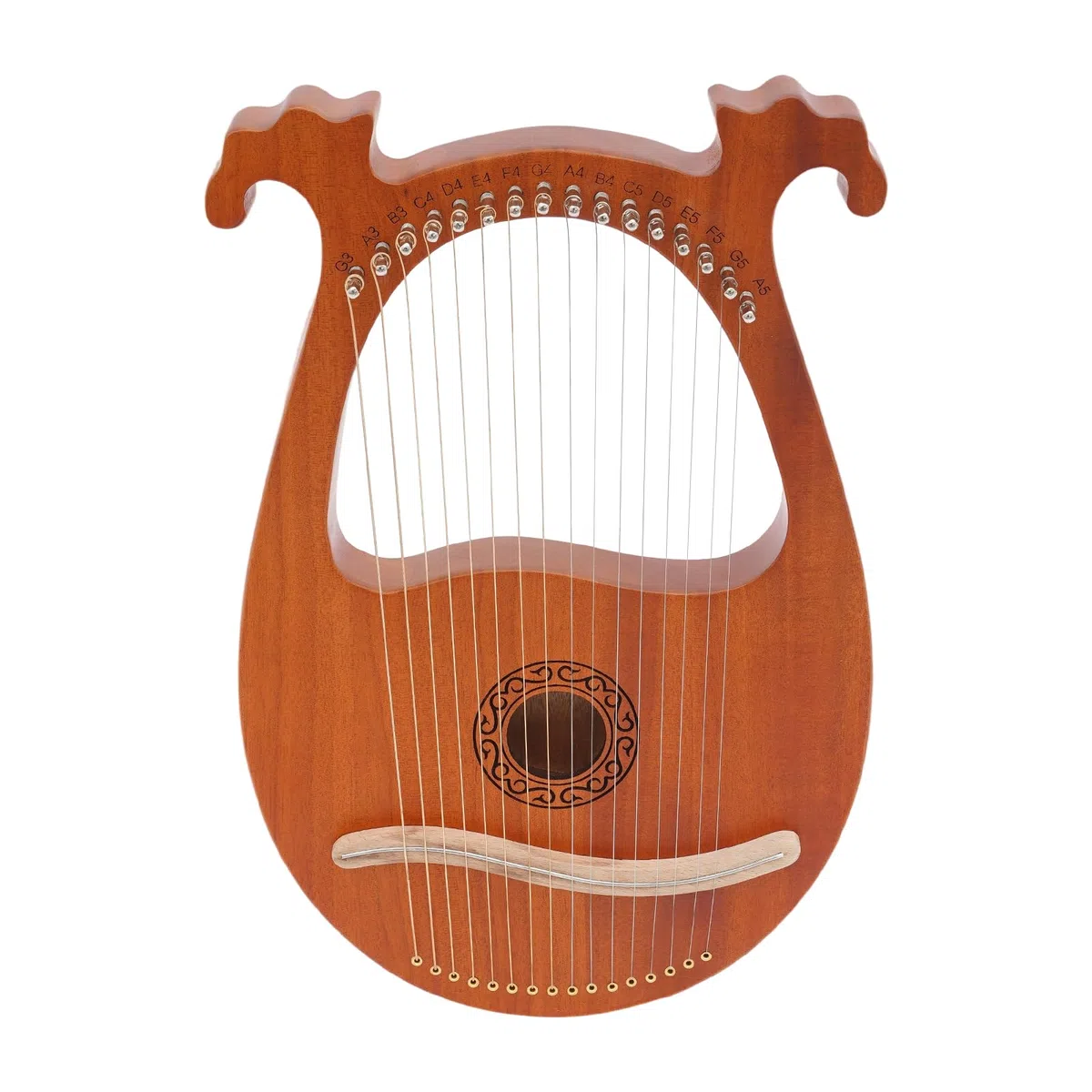 Harfe, Massives Mahagoni Saiteninstrument Instrument, Tragbare 16 Saiten Lyre Harfe, Vintage Instrument Lyra Harfe Mahagoni 16 Stahlsaiten Stimmschlüssel Pickup Set (Europäisch gemusterte Holzfarbe)