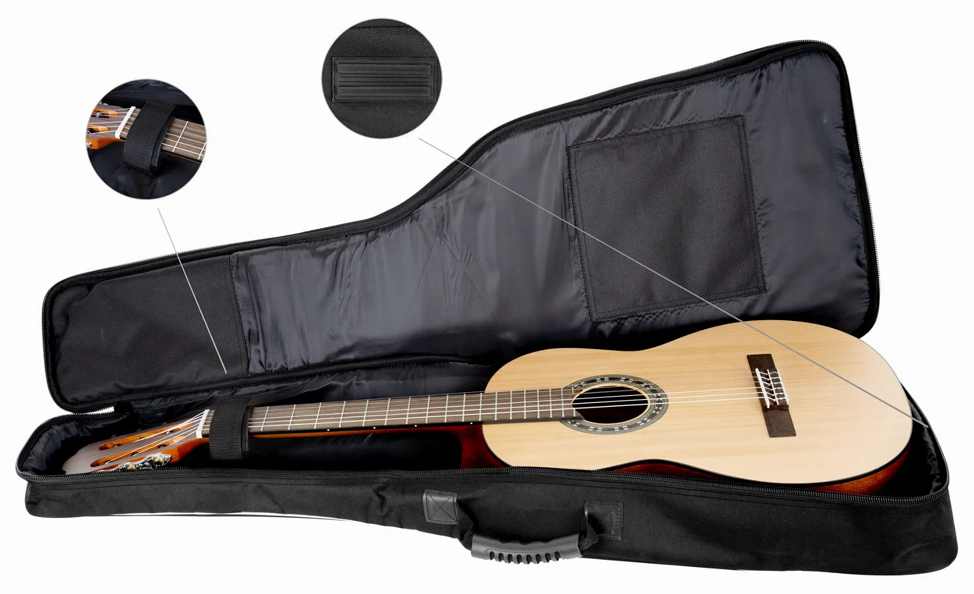 ROCKTILE 1/2 Klassik-Gitarrentasche (gepolsterter Gigbag, Rucksackgarnitur, 2 Außentaschen) schwarz