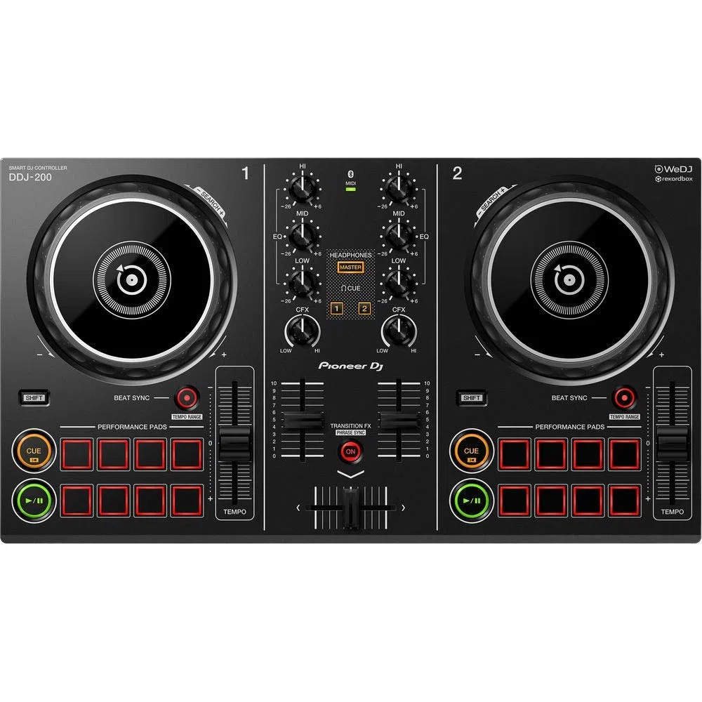 Pioneer DDJ-200 - Bluetooth Einsteiger-Controller für DJ, nutzbar mit Smartphone, Schwarz (erneuert)