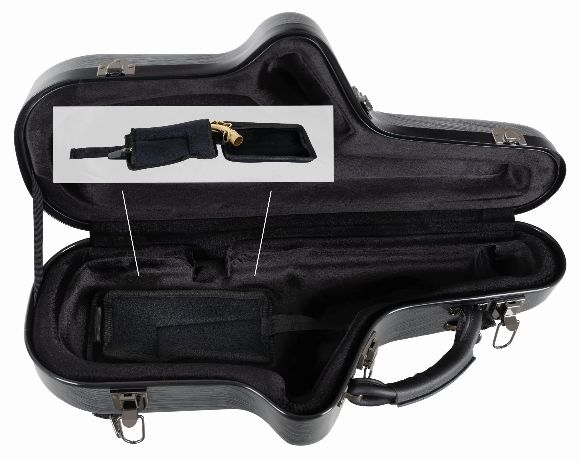 Deluxe Koffer für Alt-Saxophon- Stabiles Formetui für alle gängigen Eb-Altsaxophone - Thermopolsterung für Instrument, S-Bogen, Mundstück und Zubehör - Rucksackgarnitur - Coole Carbon-Optik
