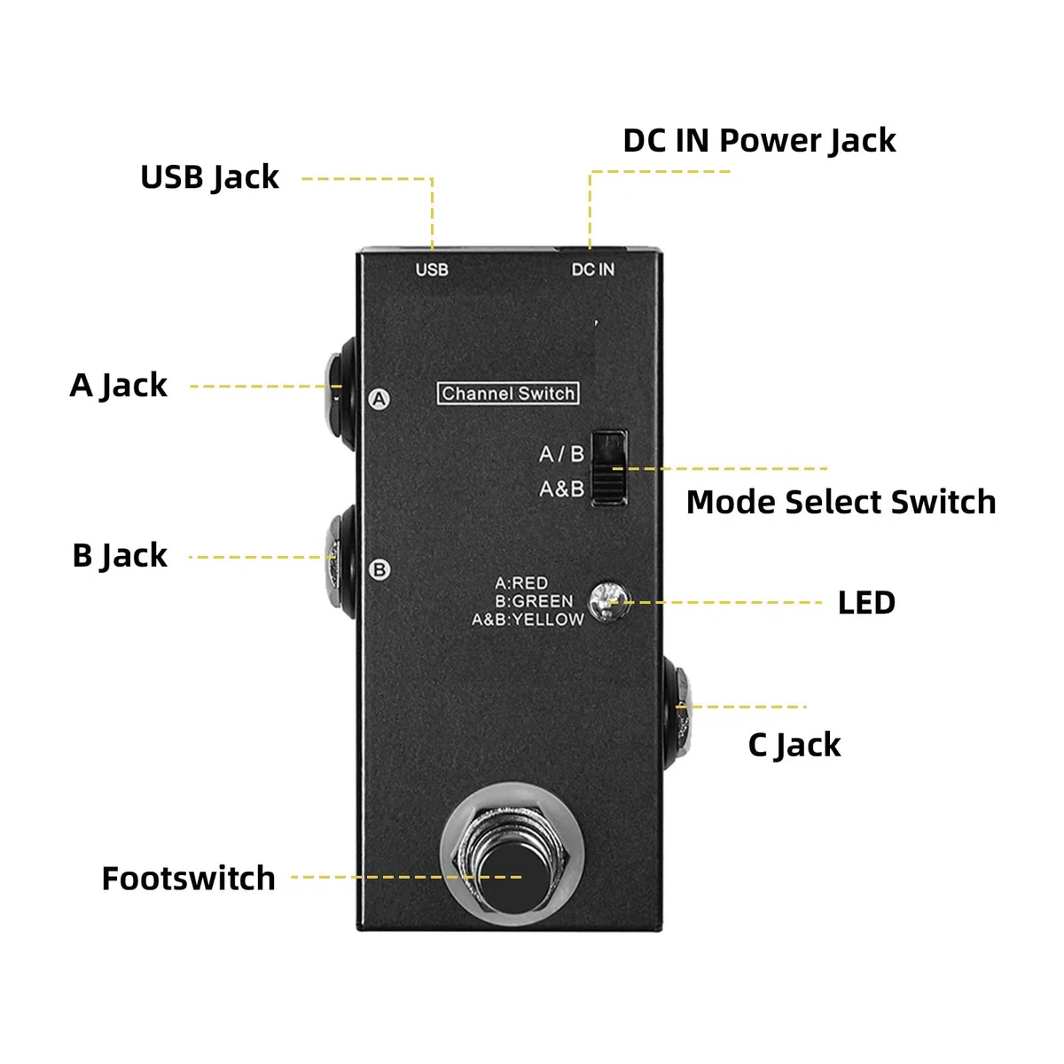 ABY Line Selector AB-Schalter Mini-Gitarreneffektpedal True Bypass Gitarren-Bass-Pedal AB-Box – ABY-Kanalschalter