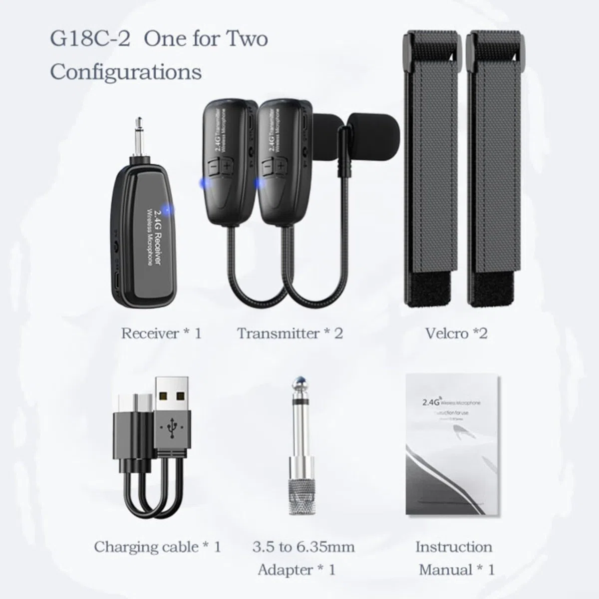 2,4G Drahtloses Clip-On Mikrofon für Saxophon und Blechblasinstrumente mit 49 m Reichweite, eingebautem 400 mAh Akku, Hypercardioid für Konzerte und Bandauftritte(One tow two)