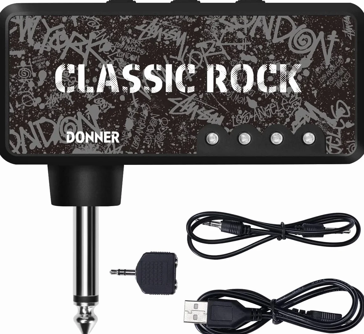 Donner Gitarren-Kopfhörerverstärker Classic Rock Pocket Mini Gitarren Headphone Amp, USB wiederaufladbarer Akku, tragbarer Übungs-Amp für E-Gitarre