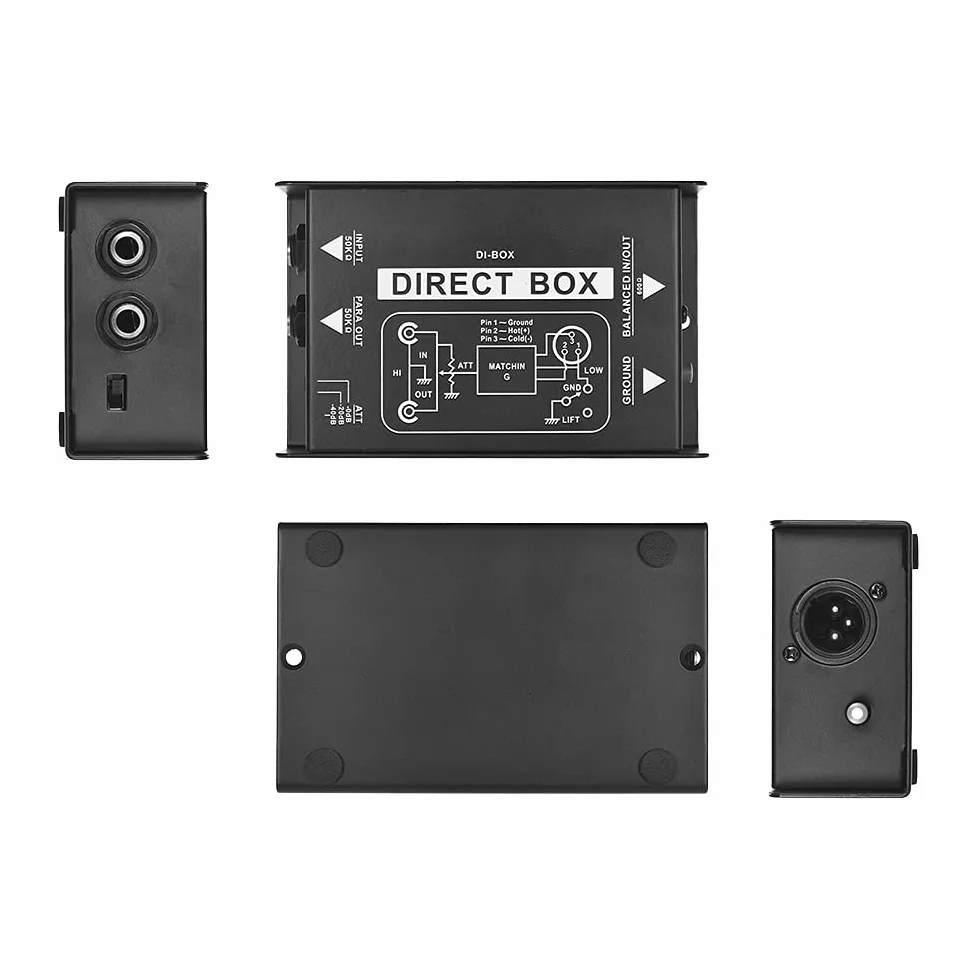 Professionelle einkanalige Passive DI-Box Direct Injection Audio Box Balanced & Unbalance Signalwandler mit XLR TRS-Schnittstellen für E-Gitarre Bass Live Performance