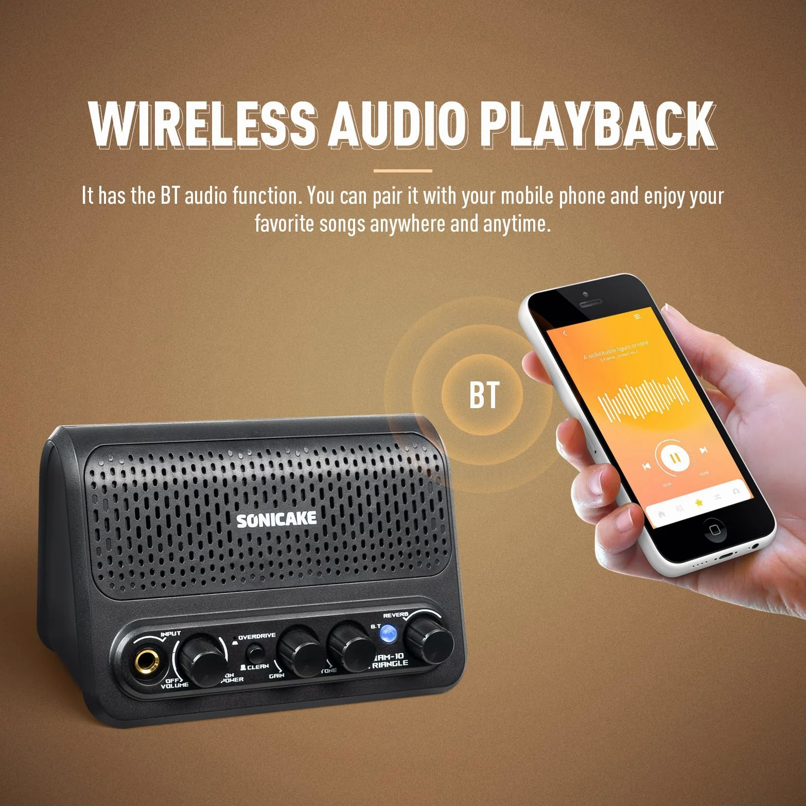 SONICAKE Gitarrenverstärker Mini Combo Amp Bluetooth mit Clean und Overdrive Kanälen Triangle
