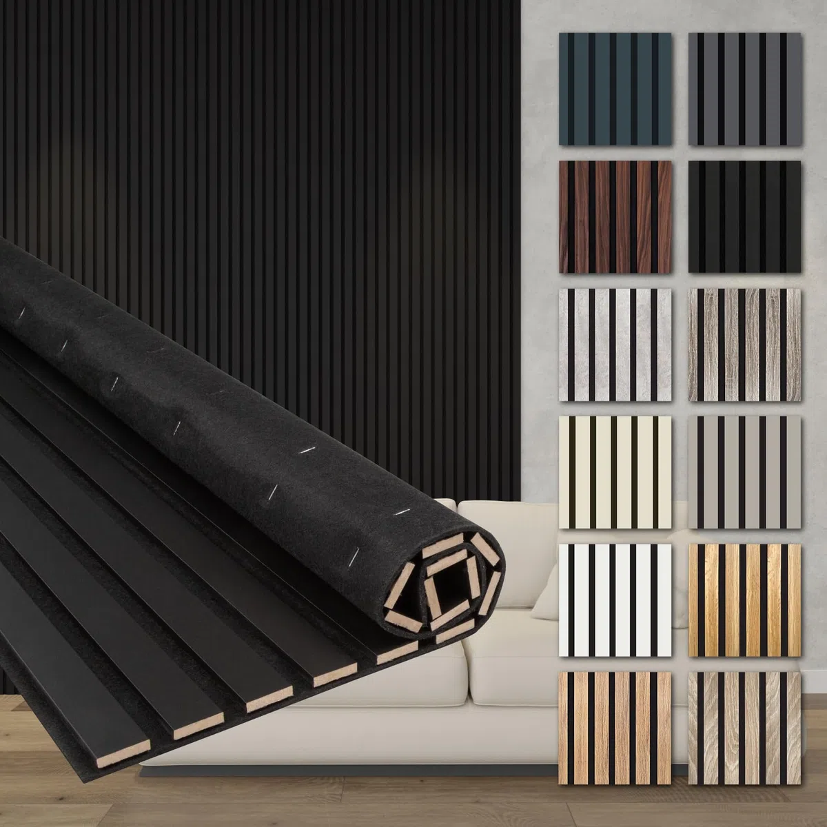 HEXIM Akustikpaneele 2 Stück 278x60cm Holz Comfort - flexible Holzpaneele Platten Lamellenwand flexibel MDF Wandpaneele TV Wandverkleidung Holzwand Deko schwarz (3.34m² Black Edition)