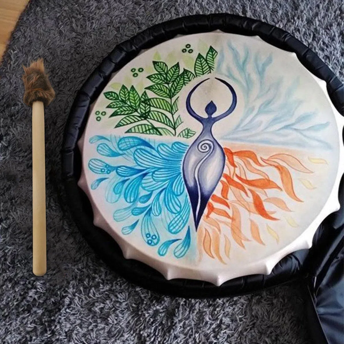 25 cm Schamanentrommel, Göttin Baum des Lebens, dekorative schamanische Trommel, sibirische Trommeln, spirituelle Basstrommel, Musik, Meditationstrommel, Heimdekoration