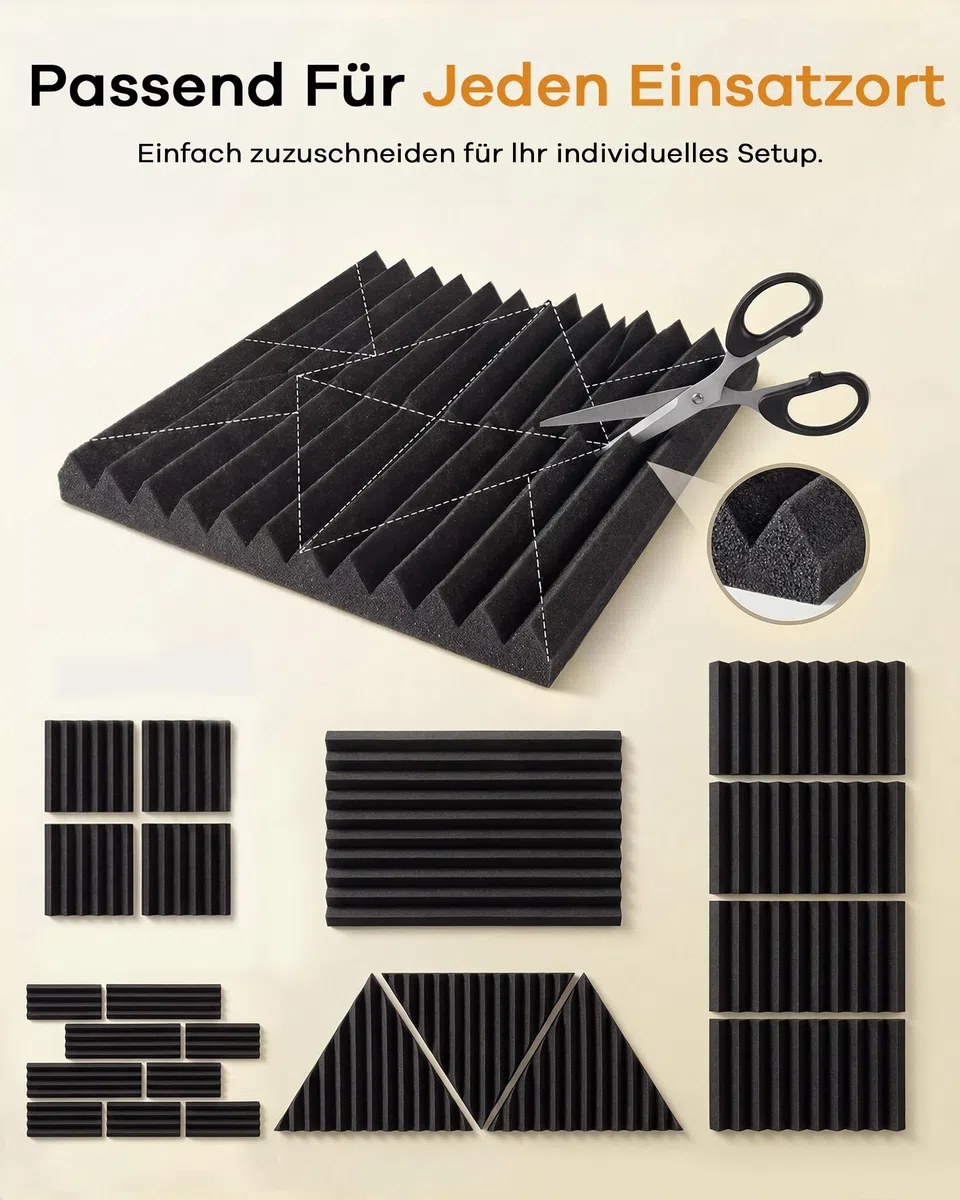 24 Stück Akustikschaumstoff, Schalldämmung Selbstklebend, 30 x 30 x 2,5cm Keil Akustikpaneele Selbstklebend, Schallschutzplatten für Tonstudio, Büro, Decke