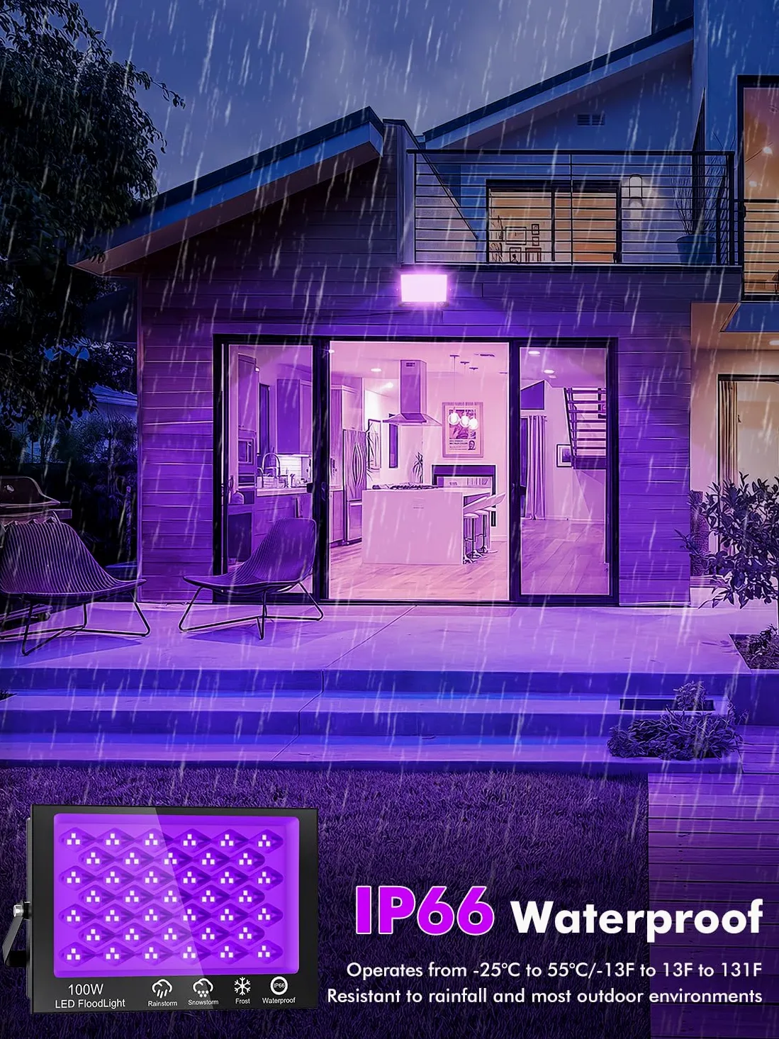 Schwarzlicht Strahler 100W,Schwarzlichtlampe mit 1.5M Stecker,390-400nm Schwarzlicht LED mit Schalter,IP66 Wasserdicht UV Licht,UV Lampe für Party,Glow Party,Disco,Halloween Deko