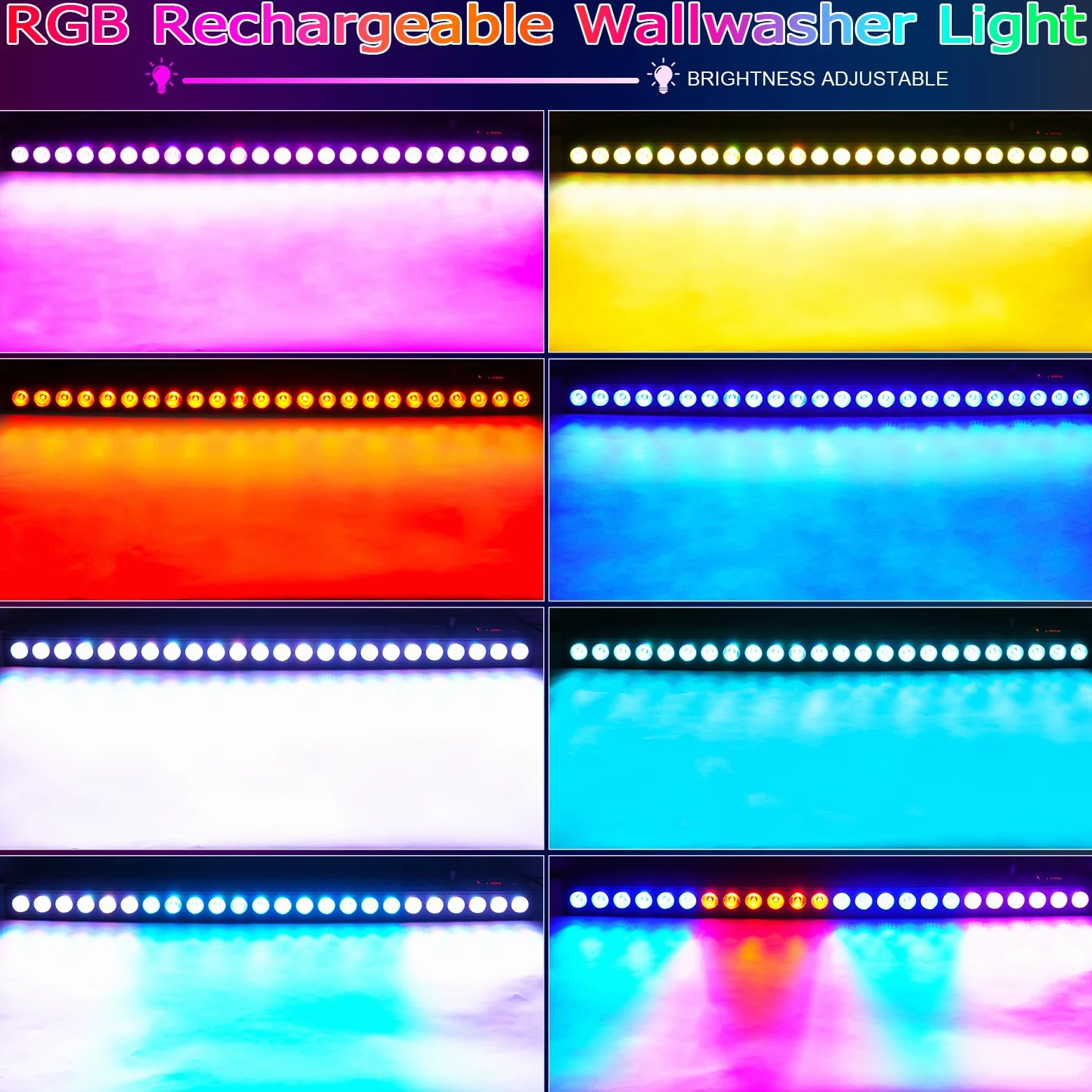 UKing 100W Batterie Wallwasher Bühnenlicht, Wiederaufladbarer Akku Strahler 24pcs RGB 3in1 LEDs DJ Party Licht dmx512 Outdoor Wandleuchten für Parties Clubs Bars Hochzeiten Halloween, 2 Stück