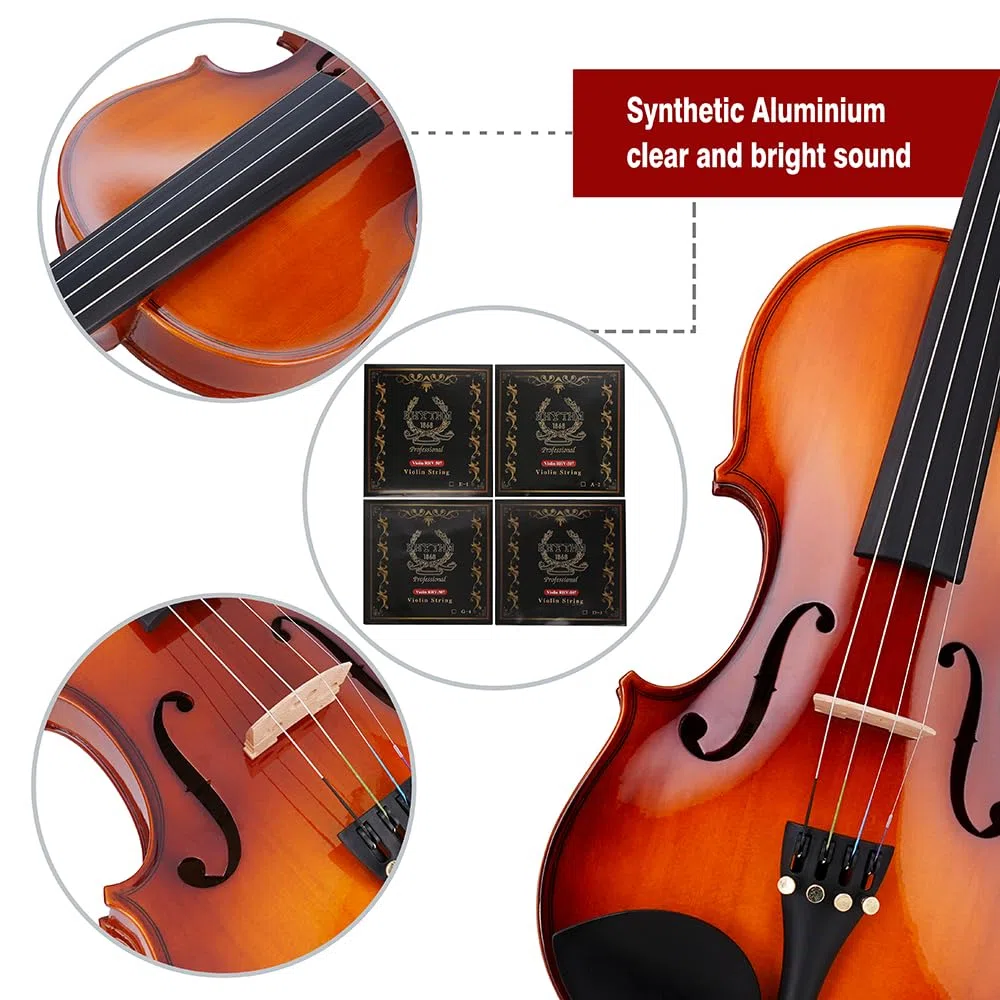 Rhythm 1/2 Violine Set halbe Größe für Anfänger mit Hartschalenkoffer, Kolophonium, Schulterstütze, Bogen und extra Saiten