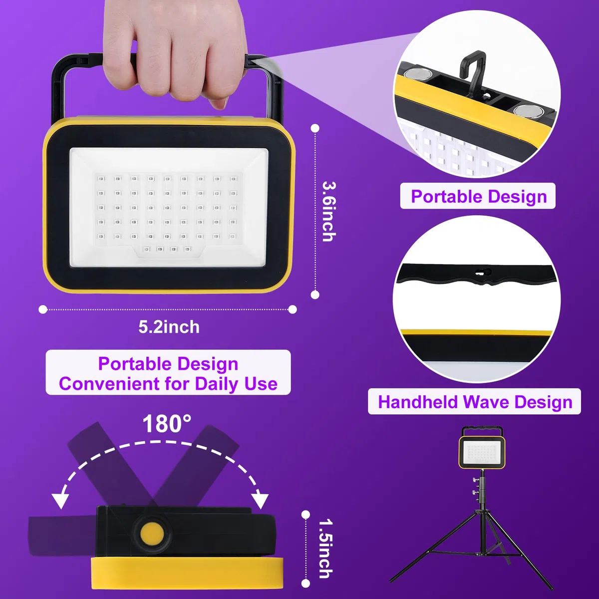 LED Baustrahler Akku UV, T-SUNUS Schwarzlicht Strahler Akku UV Wiederaufladbar LED Arbeitsstrahler IP66 Wasserdicht Black Light mit Magnet Ultraviolettes Licht für Halloween Poster Party Angeln