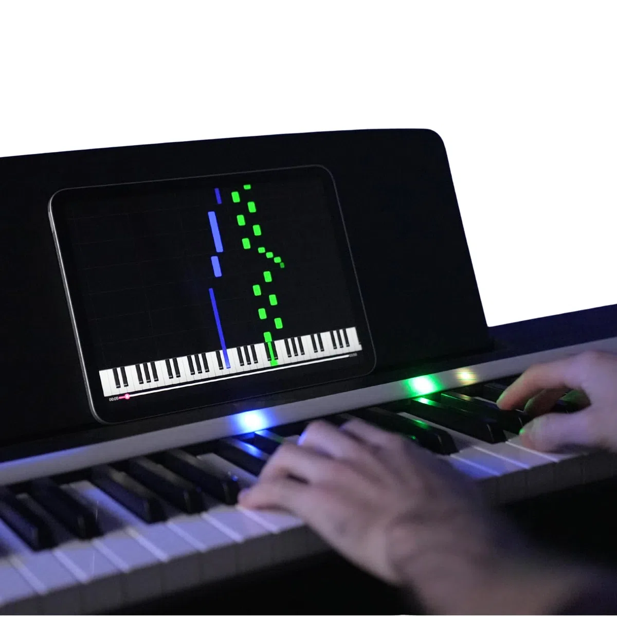 Klavier lernen auf spielerische und effektive Weise – patentiertes System – Klavierstunde mit intelligenten LEDs – Transparent