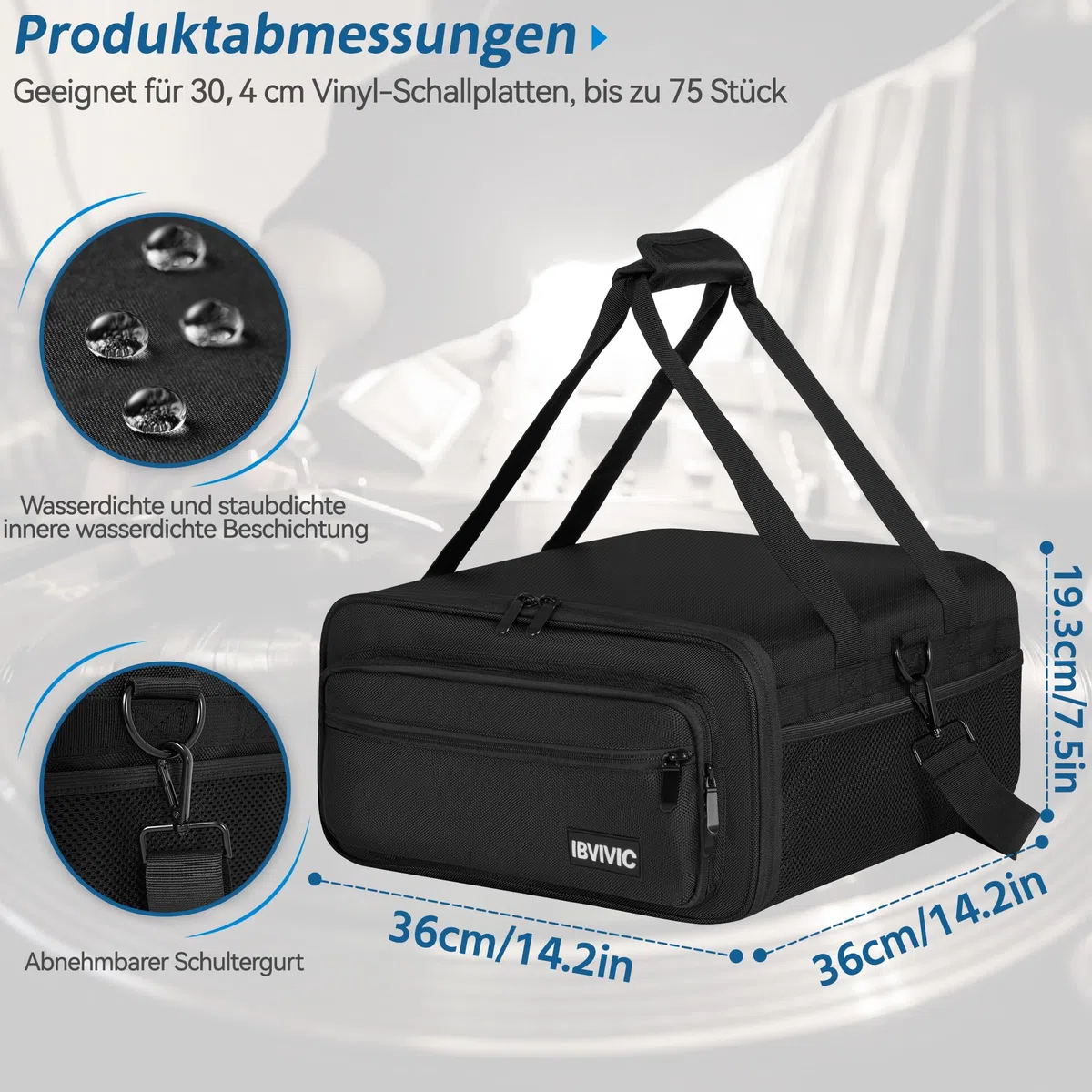 OUUTMEE Reisetragetasche für Schallplatten, tragbare Aufbewahrungstasche für Vinylalben für Reisen und Sammlung