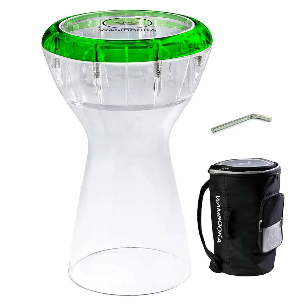 Darbuka-Trommel mit 22,2 cm langem Kopf, mit Messing-Stimmtasten und gepolsterter Tasche, 43,2 cm Länge, kristallklares Polycarbonat