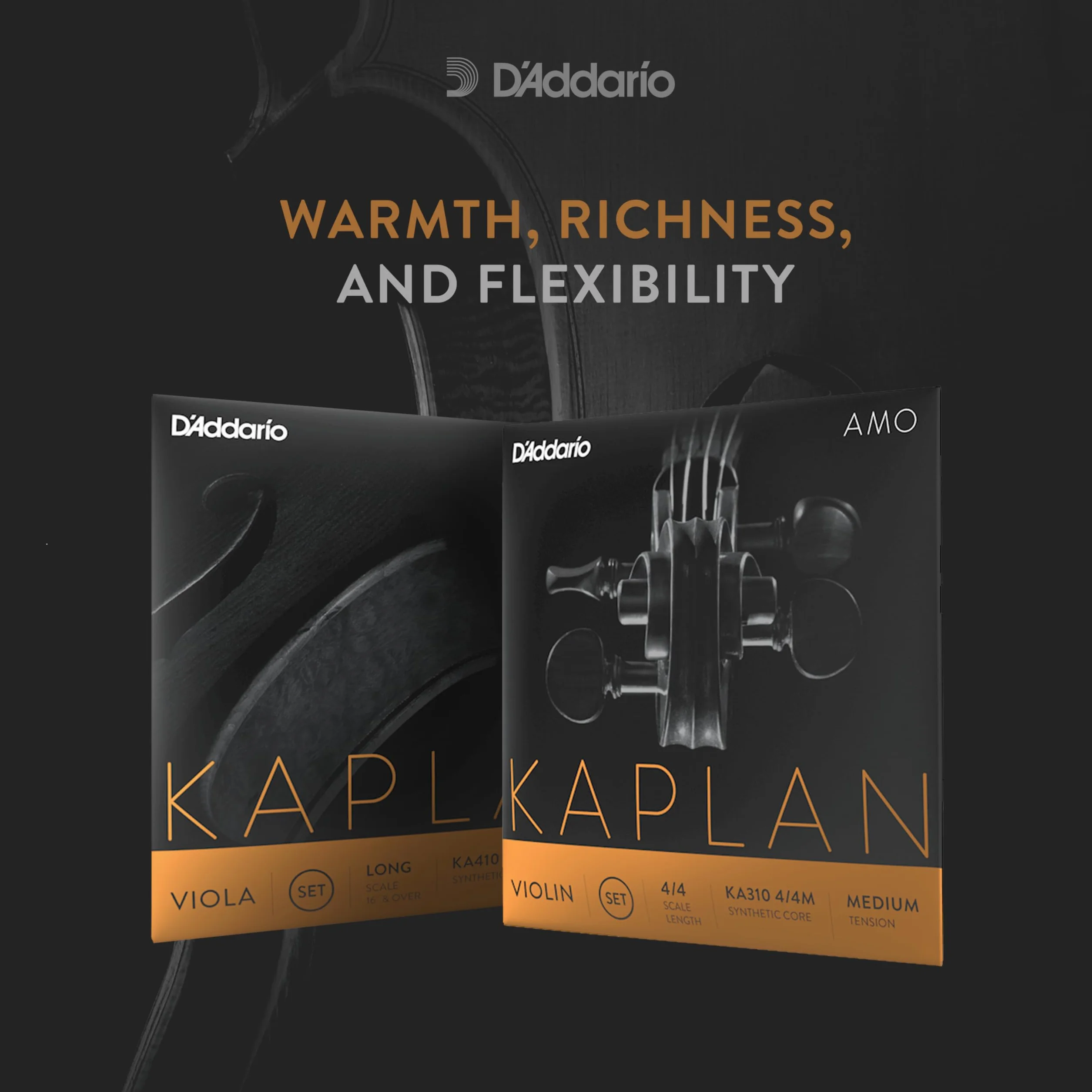 D'Addario Kaplan Amo Viola Saiten - Komplettsatz - KA410 LM - Viola Saiten - Lange Skala, Mittlere Spannung
