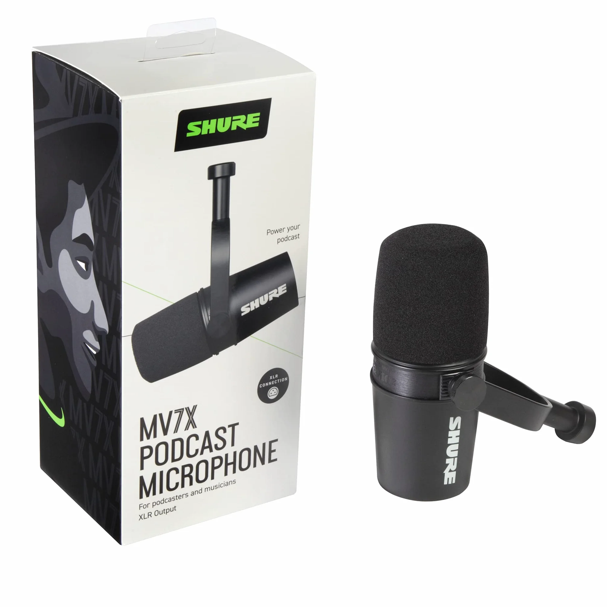 Shure MV7X XLR Podcast-Mikrofon – Dynamisches Mikrofon mit professioneller Qualität für Podcasting und Gesangsaufnahmen, Voice Isolation Technologie, Optimierte Frequenz - Schwarz