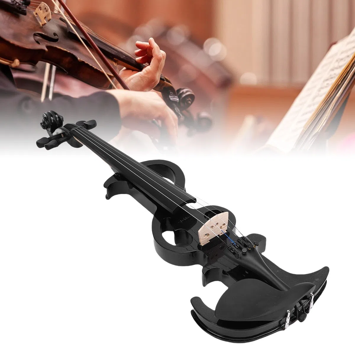 Drfeify Elektrische Violine, 4/4 Massives Ebenholz, Ergonomisches Design für Anfänger und Erwachsene, mit Aufbewahrungsbox für Bogen-Kopfhörer-Anschlusskabel