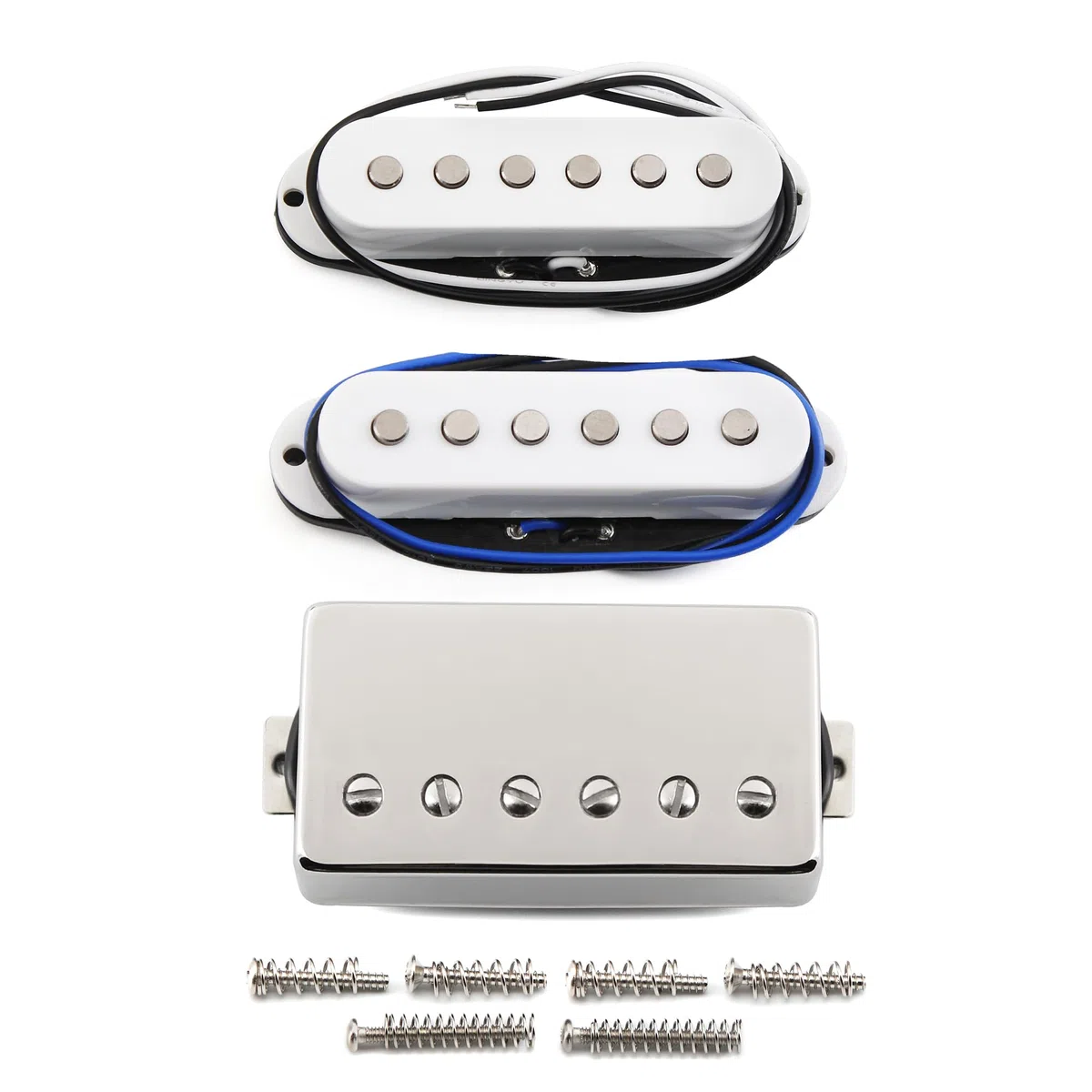 FLEOR Alnico 5 Flat Pole Single Coil Pickup und High Gain Humbucker Set Weiß HSS N+M+B Tonabnehmer für ST Style Gitarre