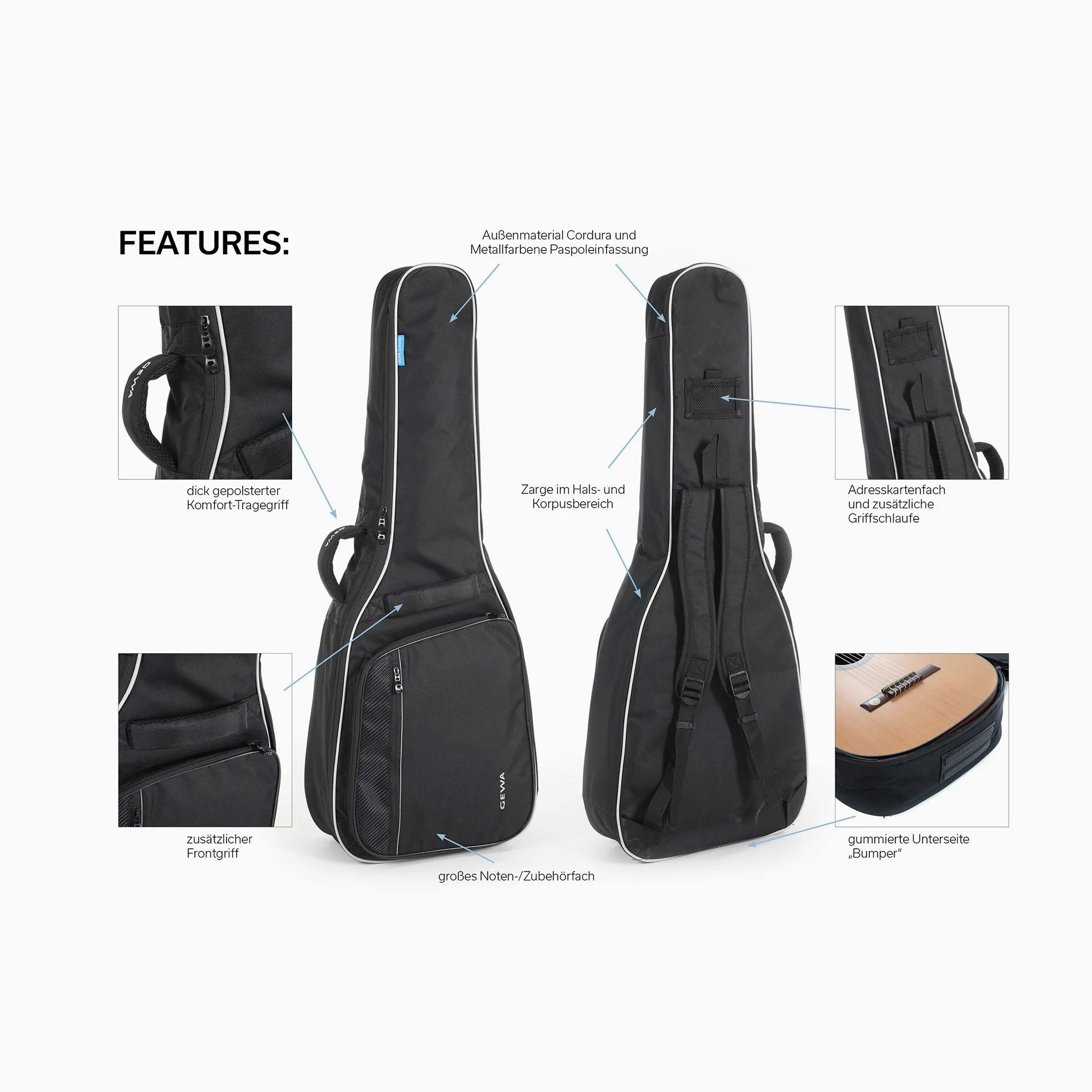 GEWA Gitarren Gig Bag Economy 12cm Polsterung für Konzertgitarre, E-Gitarre, Akustikgitarre, Westerngitarre, E-Bass, Akustikbass