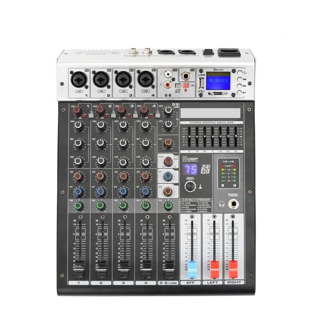 DJ-Equipment für die Party ADM-GBR6 Serie Phantom Power Repaeat -Effekt USB Funktion Bluetooth Karaoke DJ Konsole 9 9dsp Mixer Audio 6 Kanal (Color : ADM-GBR8)