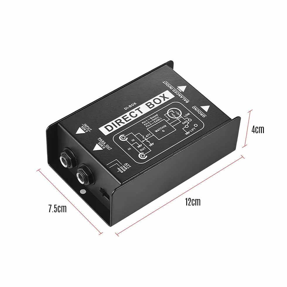 Professionelle einkanalige Passive DI-Box Direct Injection Audio Box Balanced & Unbalance Signalwandler mit XLR TRS-Schnittstellen für E-Gitarre Bass Live Performance