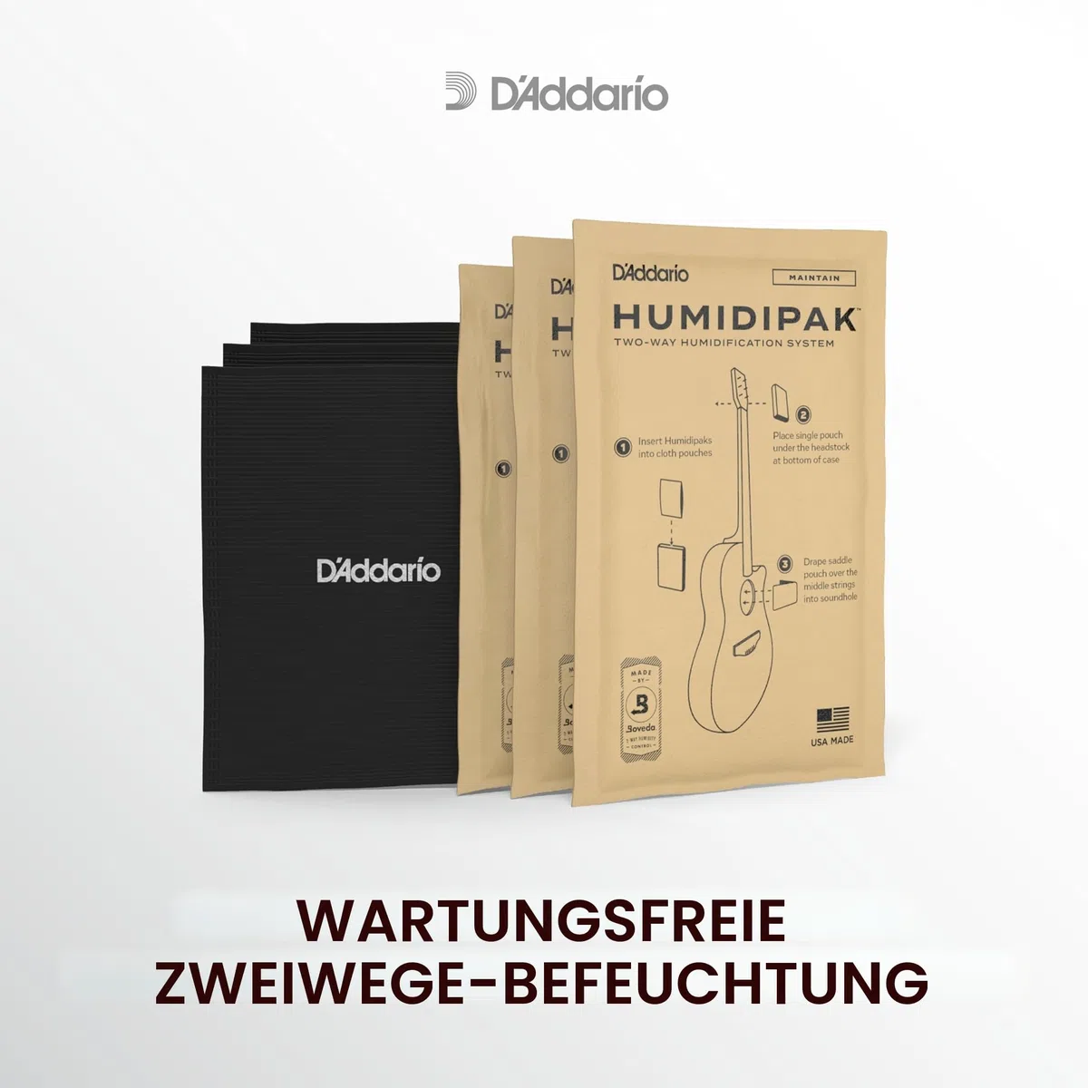 D'Addario Gitarre Luftbefeuchter - Guitar Humidifier - Humidipak Pflegeset - Automatisches Luftfeuchtigkeitskontrollsystem - Wartungsfreies Zweiwege-Luftfeuchtigkeitskontrollsystem für Gitarren