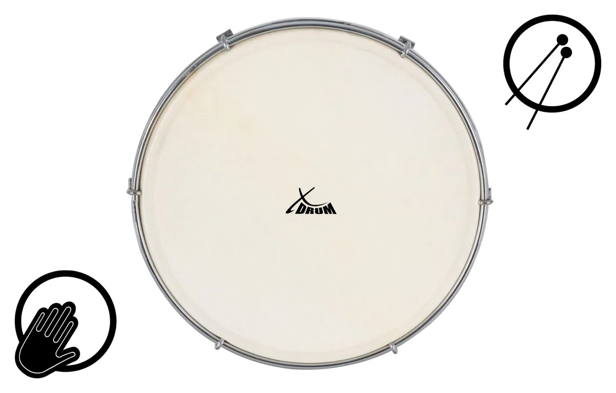 XDrum HTM-12S 12" Handtrommel mit Schlägel Set - Rahmentrommel mit Fell aus Polyester - Stimmbar mit 6 Spannhaken - Holzrahmen aus Ahorn - Ergonomischer Griff - Natur