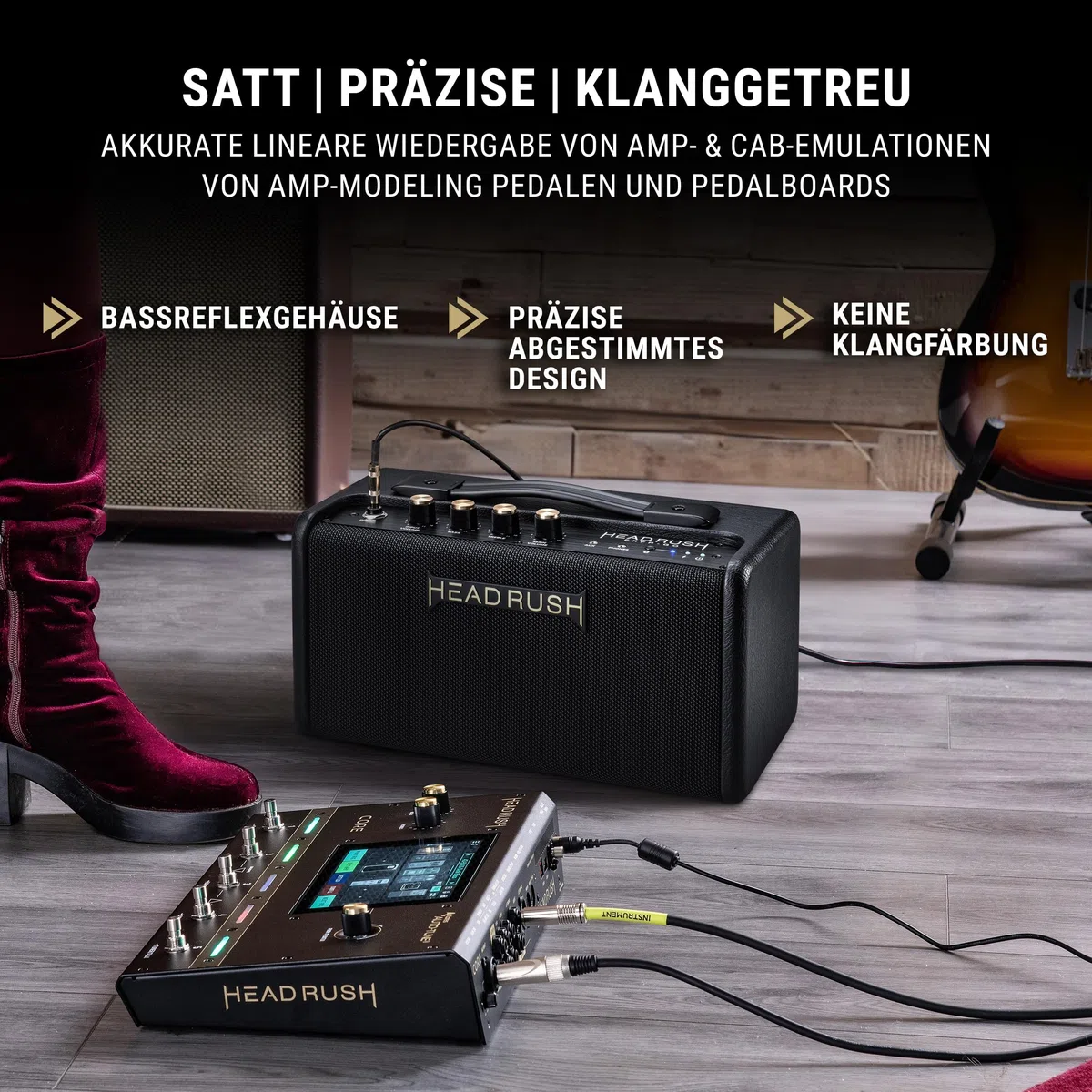 HeadRush FRFR-GO - 30W Verstärker für elektrische und Bassgitarren mit dualen 3" Lautsprechern, Bluetooth und Akku für Multi-FX/Amp Modeling Pedale