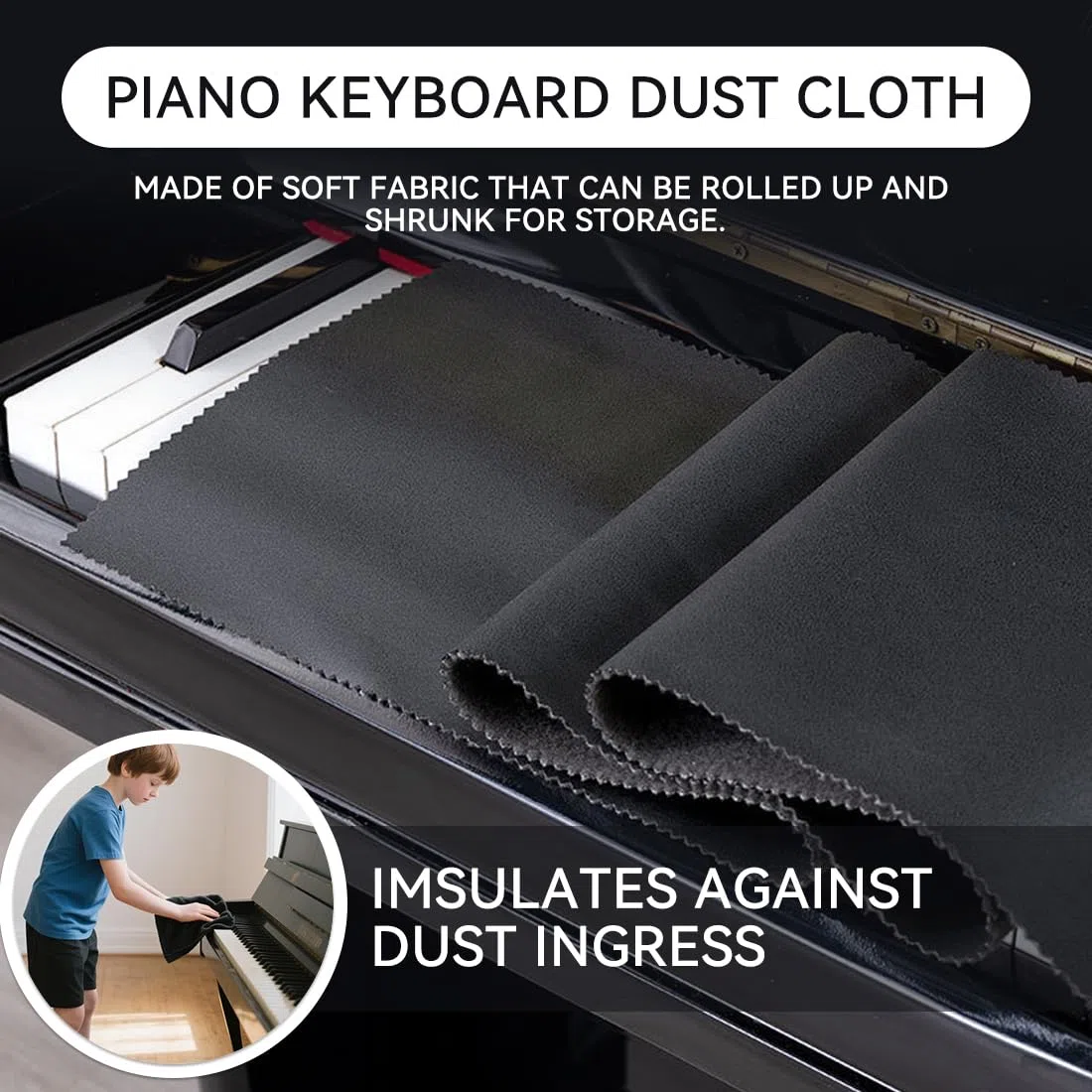 Staubschutz Für Klaviertastatur Reinigungstuch Anti-Dust Klavier Abdeckung Tuch Für 88 Tasten Klavier Elektronische Tastatur Gegen Staub (125 X 15 Cm Schwarz)