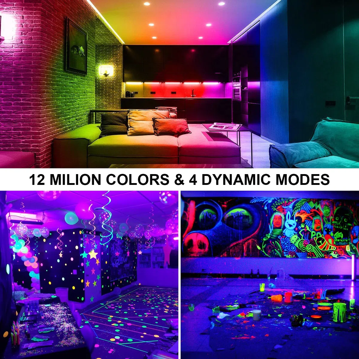RGB+UV Strahler 50W LED Schwarzlichtlampe mit Fernbedienung 12 Farben Uv Schwarzlicht IP66 Wasserdicht Led strahler Partylicht Blacklight für Neonfarbe, Party, Bühnen, Garten, Halloween
