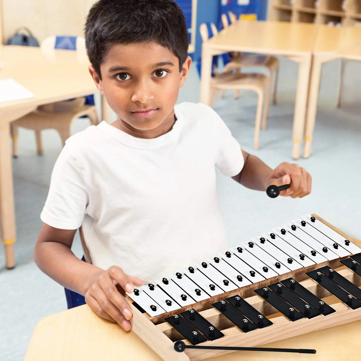 KOMFOTTEU 27 Noten Xylophon, Glockenspiel mit Metalltasten & Holzsockel, Handpercussion mit 2 Schlägeln tragbar mit Tragetasche, Schlaginstrument für Performance, Musikkonzert