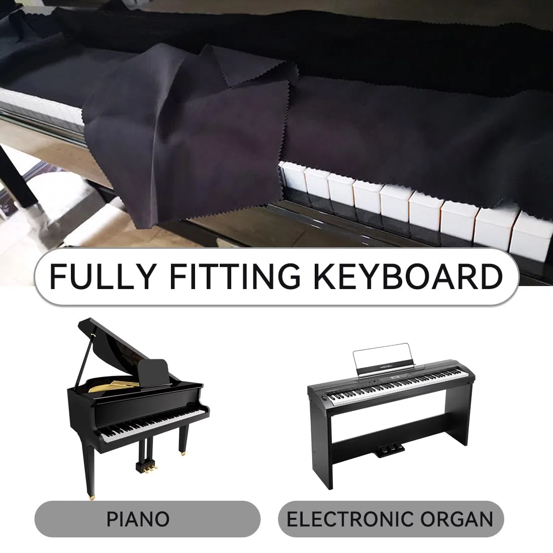 Staubschutz Für Klaviertastatur Reinigungstuch Anti-Dust Klavier Abdeckung Tuch Für 88 Tasten Klavier Elektronische Tastatur Gegen Staub (125 X 15 Cm Schwarz)