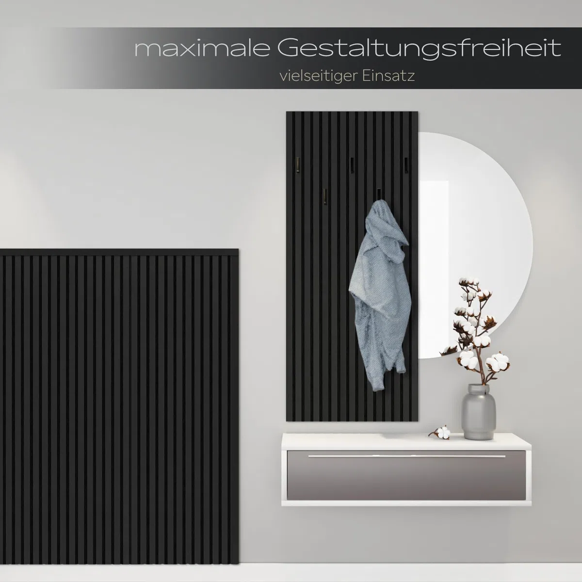 HEXIM Akustikpaneele 2 Stück 278x60cm Holz Comfort - flexible Holzpaneele Platten Lamellenwand flexibel MDF Wandpaneele TV Wandverkleidung Holzwand Deko schwarz (3.34m² Black Edition)