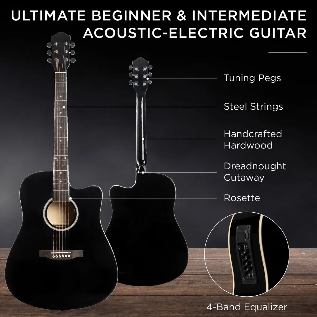 Best Choice Products Anfänger-Starter-Set für Akustikgitarre, 104,1 cm, mit Cutaway-Design, Tasche, Gurt, Plektren, Stimmgerät, Schwarz