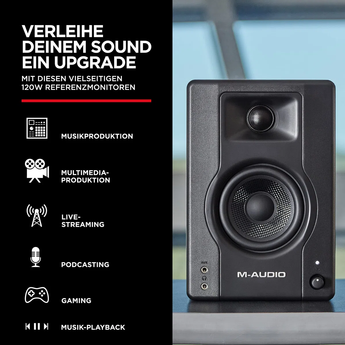 M-Audio BX4 4,5" Studio-Monitore High-Definition Monitor Lautsprecher Boxen, 120W - Paar & Adam Hall Cables K3TPP0100 Audiokabel 2 x 6,3mm Klinke Mono auf 2 x 6,3mm Klinke Mono 1m